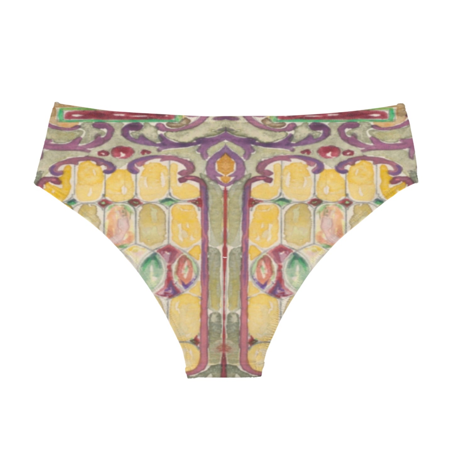 Watercolor Stained Glass design by Alice Cordelia Morse on High-Waisted Bikini Bottom