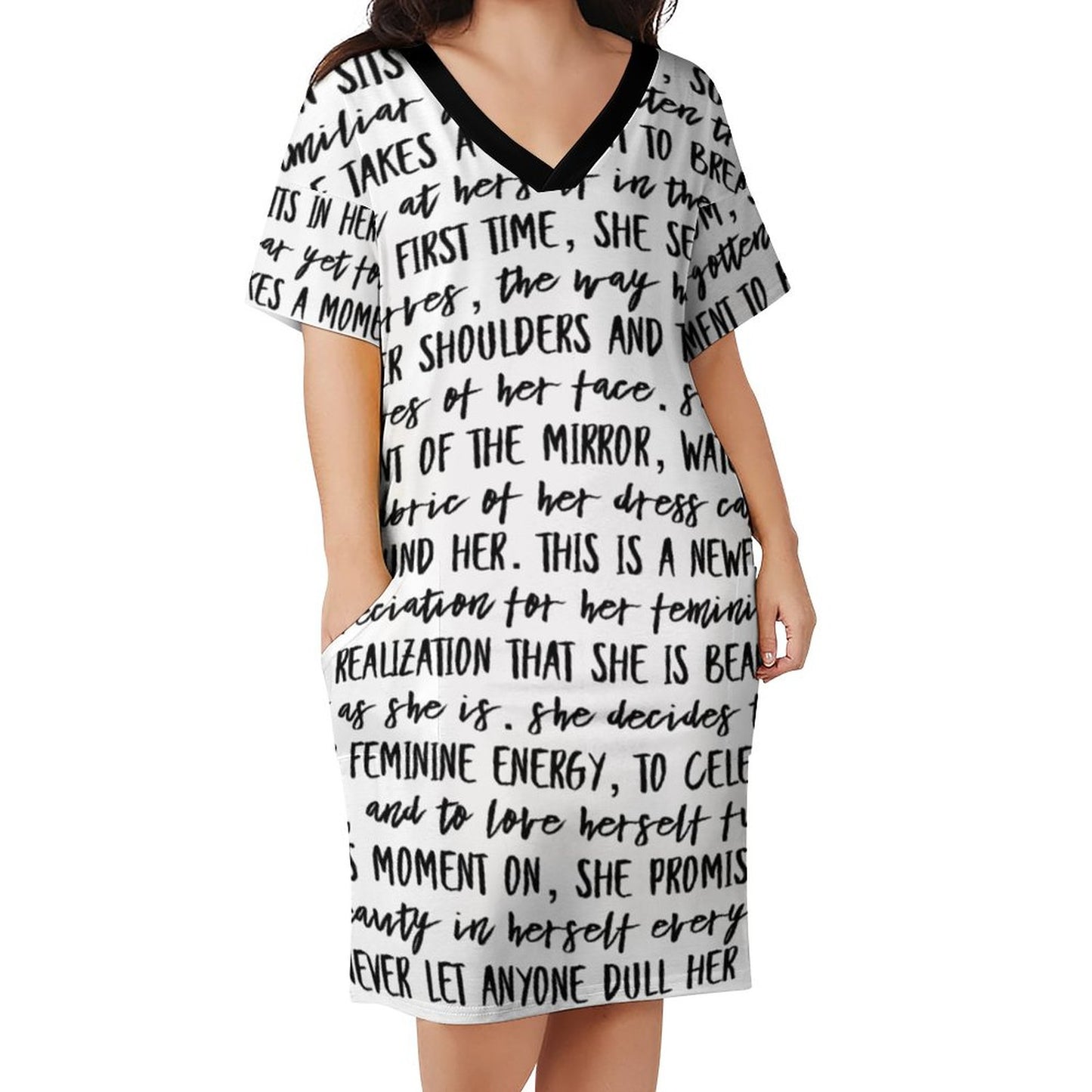 Never Dull Your Sparkle V-Neck Baggy Dress with Pockets