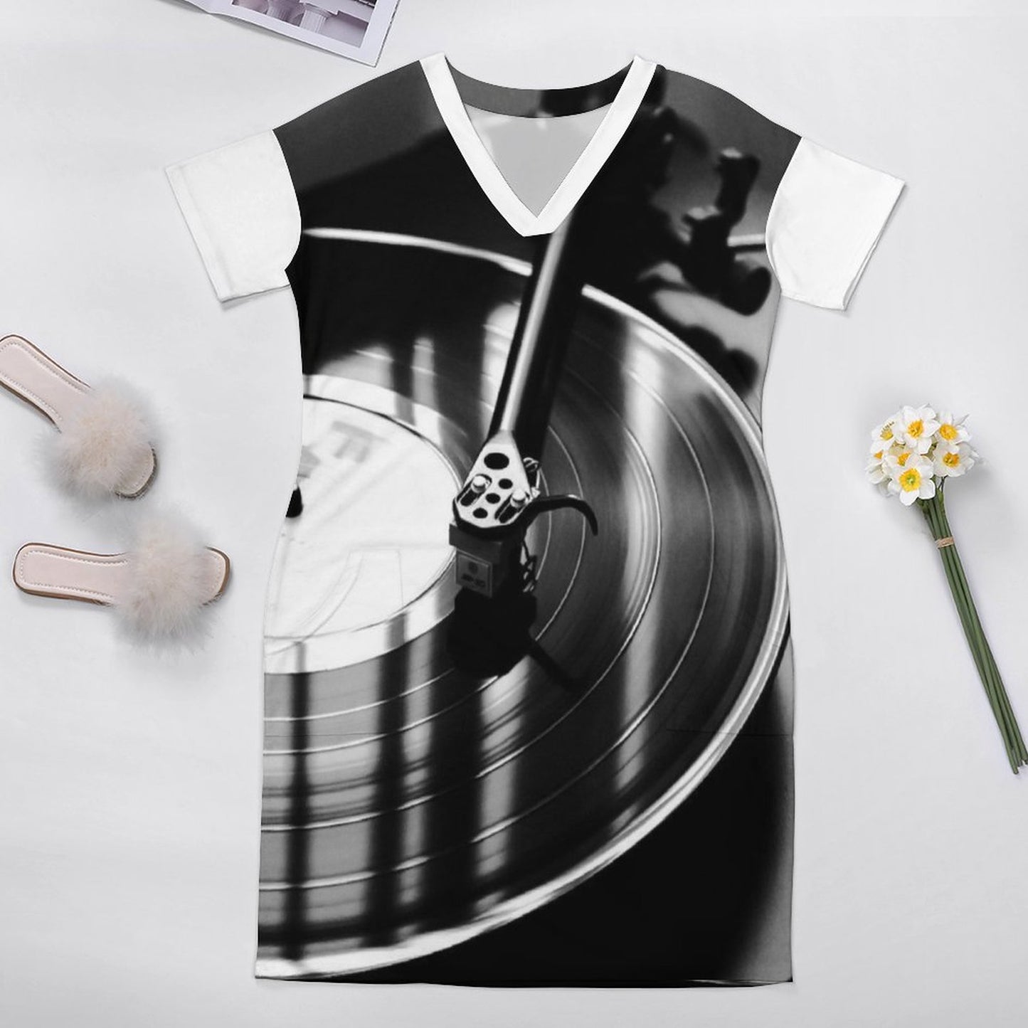 You Spin Me V-Neck Baggy Dress with Pockets