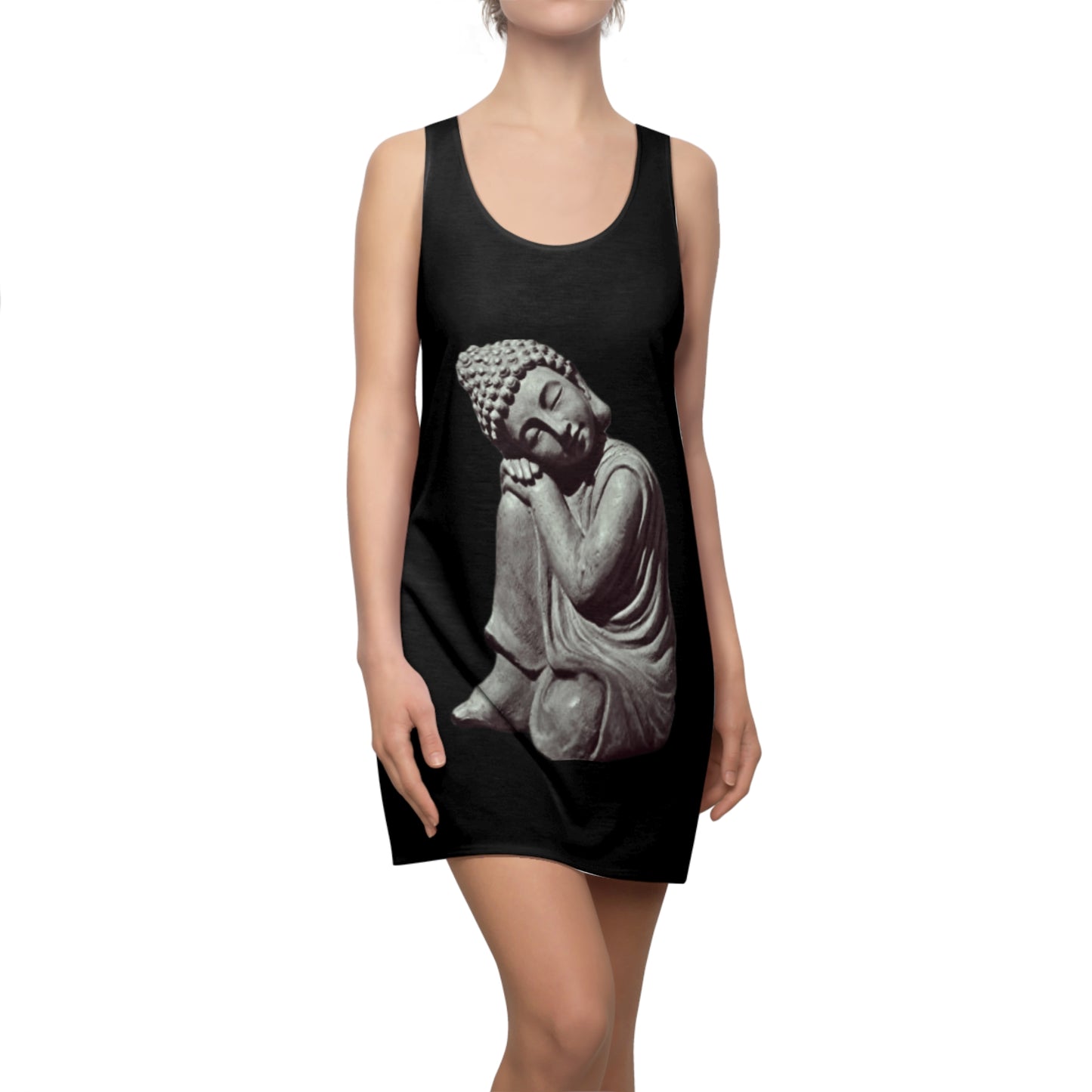 Resting Young Buddha Stone Statue Women's Cut & Sew Racerback Dress with creators Kangi signature