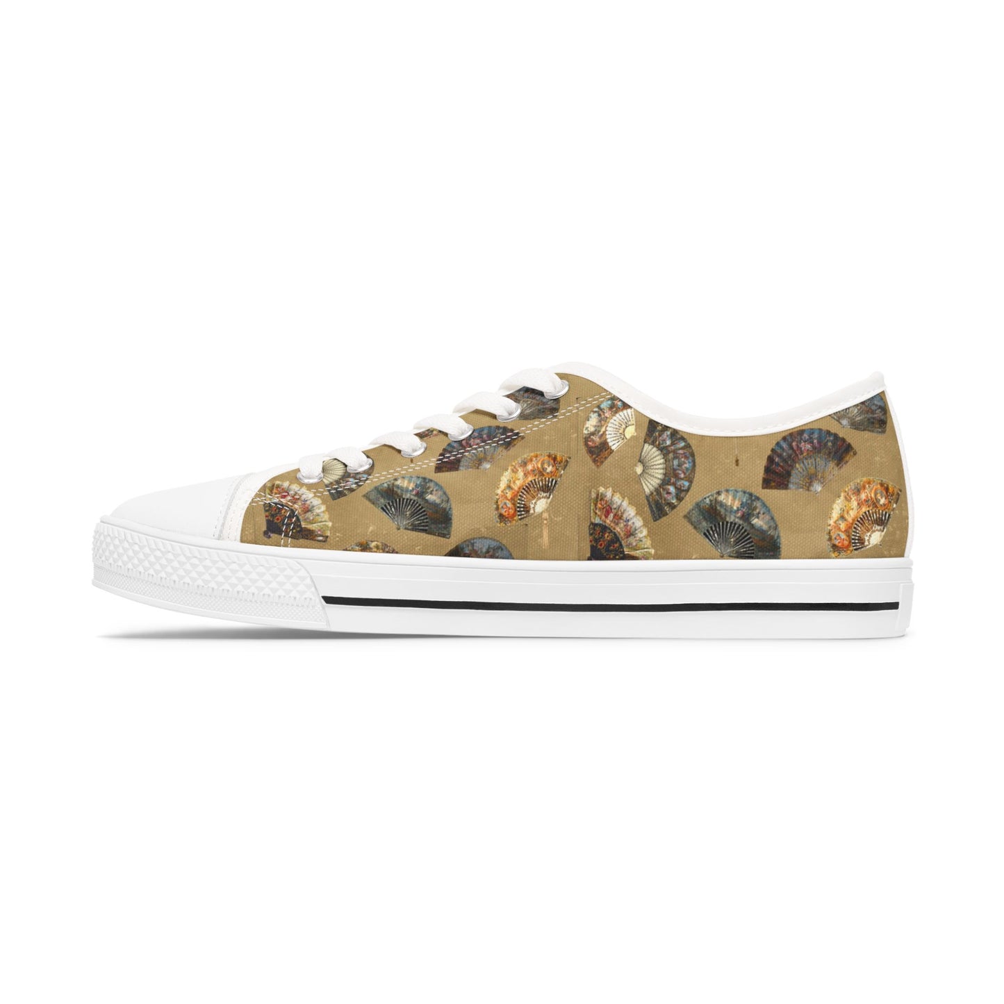 Antique Folding Fans of Art on Stylish Women's Low Top Sneakers - Unique Fan Design