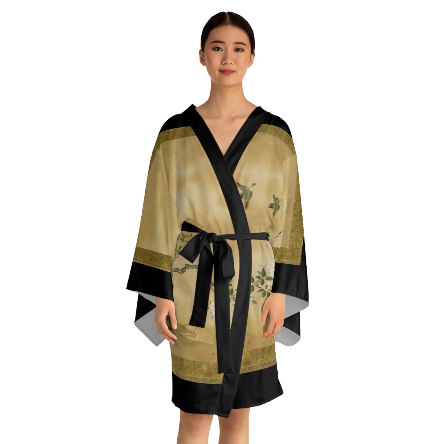 18th-century Japanese painting Katsukawa Shunsho: Standing Beauty (back), Toshun, Japanese, ink and colors on silk (front) Women's Kimono Robe