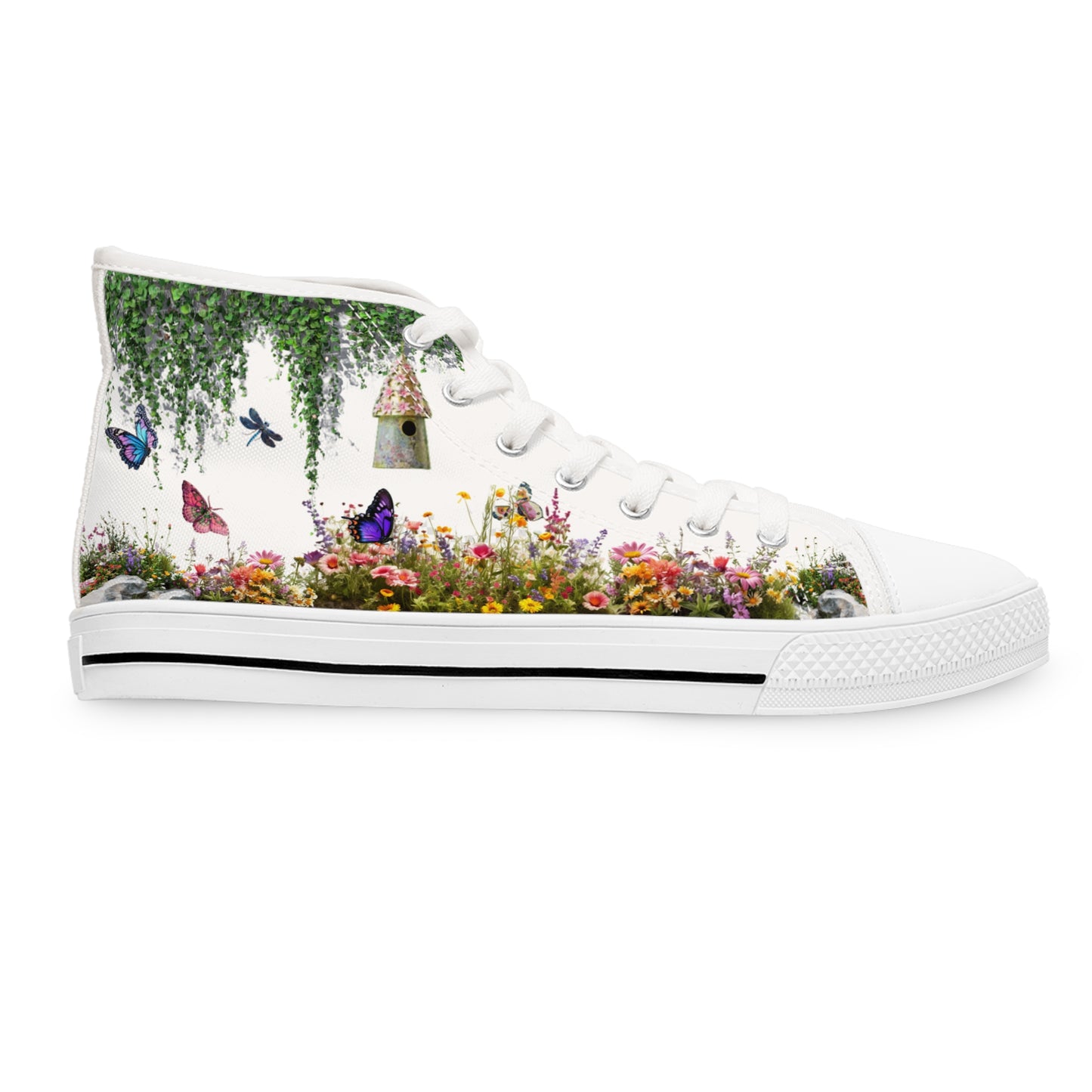 Butterfly Garden on High Top Sneakers for Women - Vibrant Garden Design
