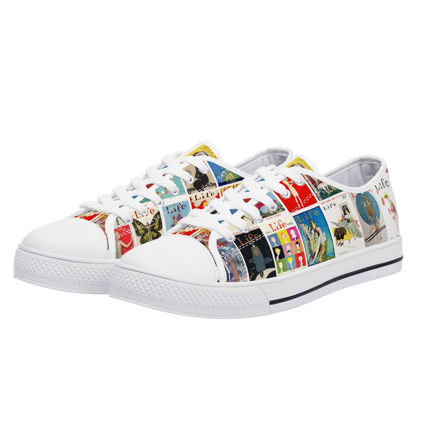Vintage LIFE Magazine Covers (1924-1929) Womens Low Top Canvas Shoes - Customized Tongue