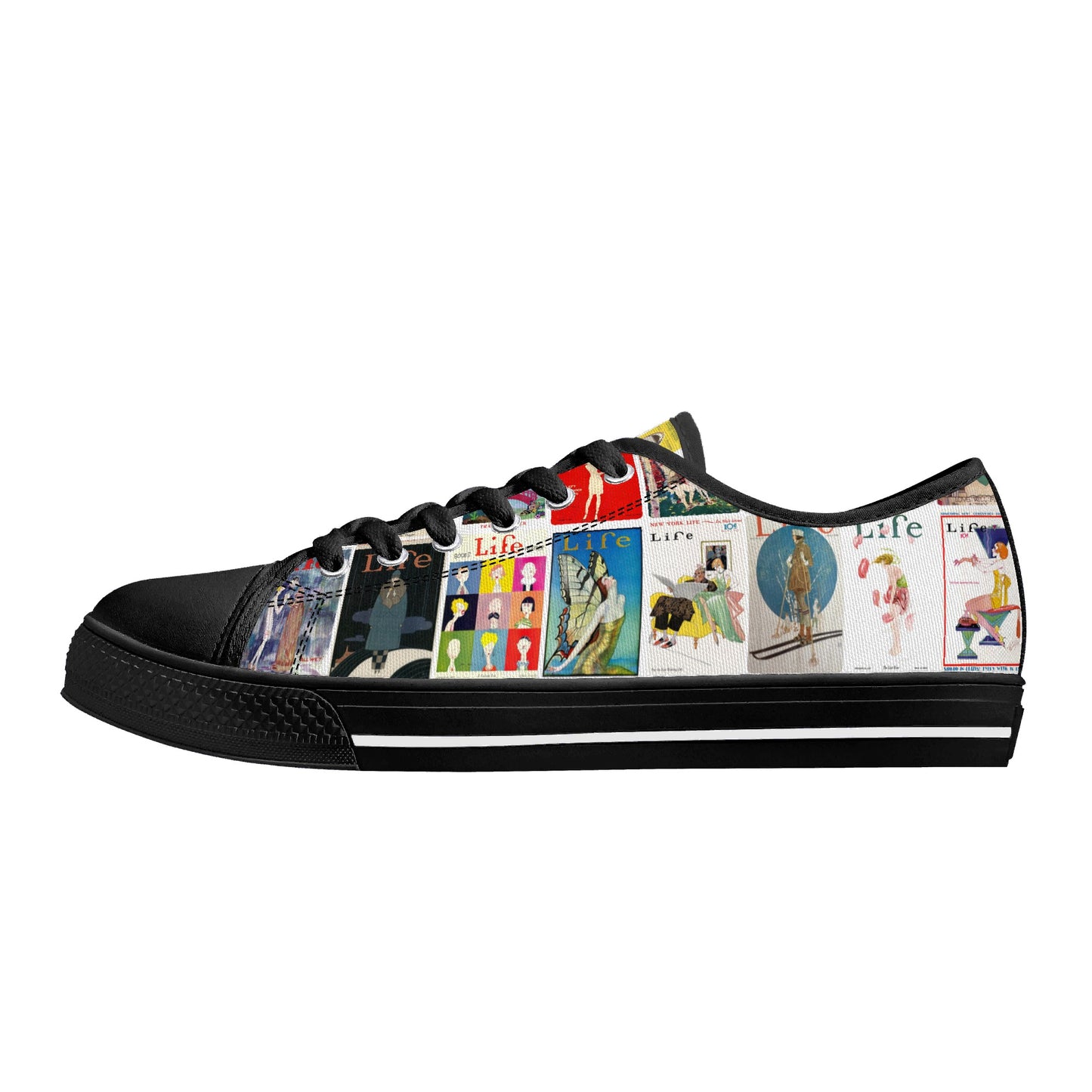 Vintage LIFE Magazine Covers (1924-1929) Womens Low Top Canvas Shoes - Customized Tongue