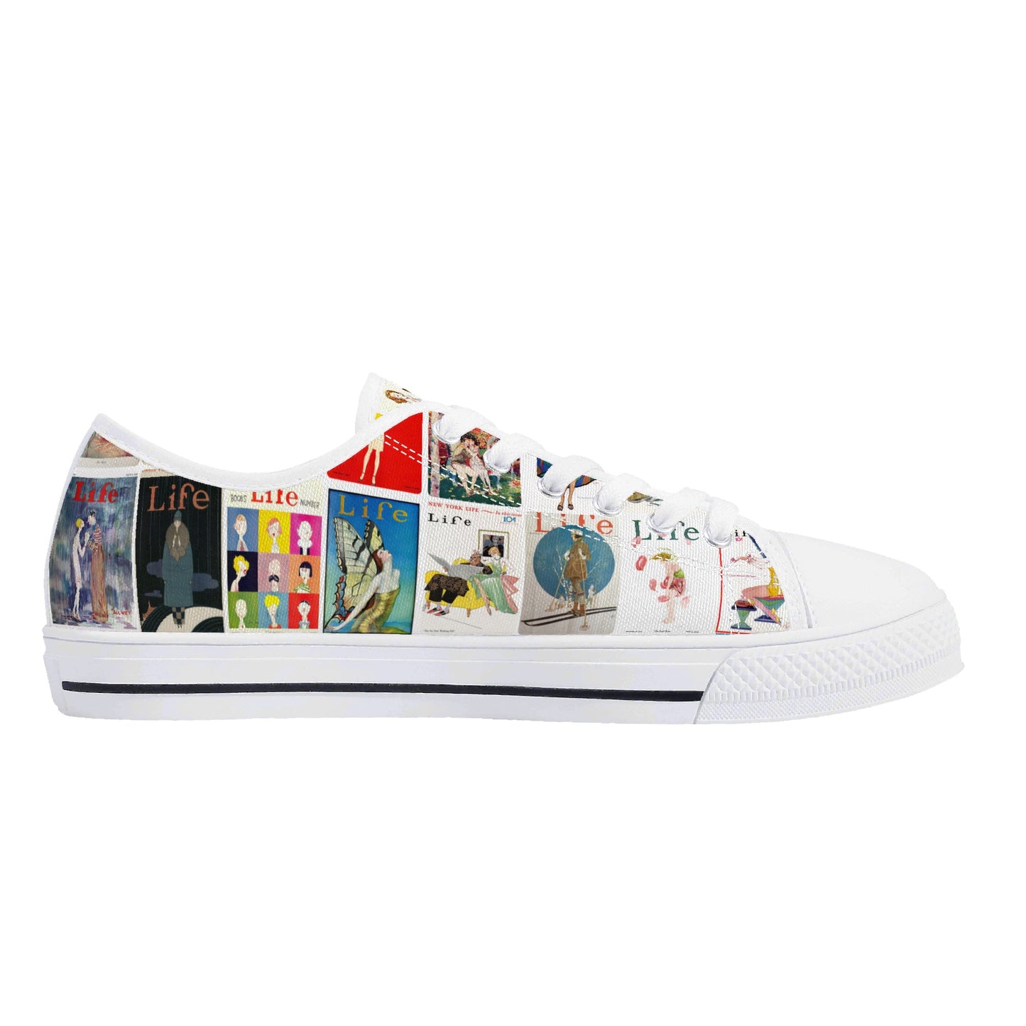Vintage LIFE Magazine Covers (1924-1929) Womens Low Top Canvas Shoes - Customized Tongue