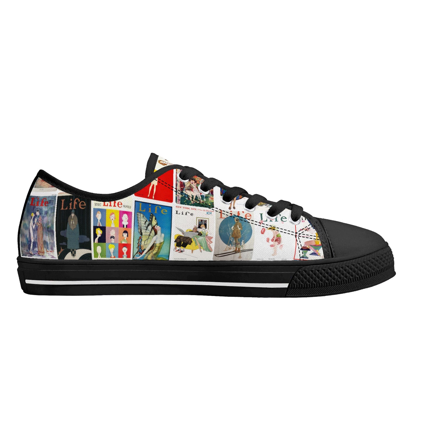 Vintage LIFE Magazine Covers (1924-1929) Womens Low Top Canvas Shoes - Customized Tongue