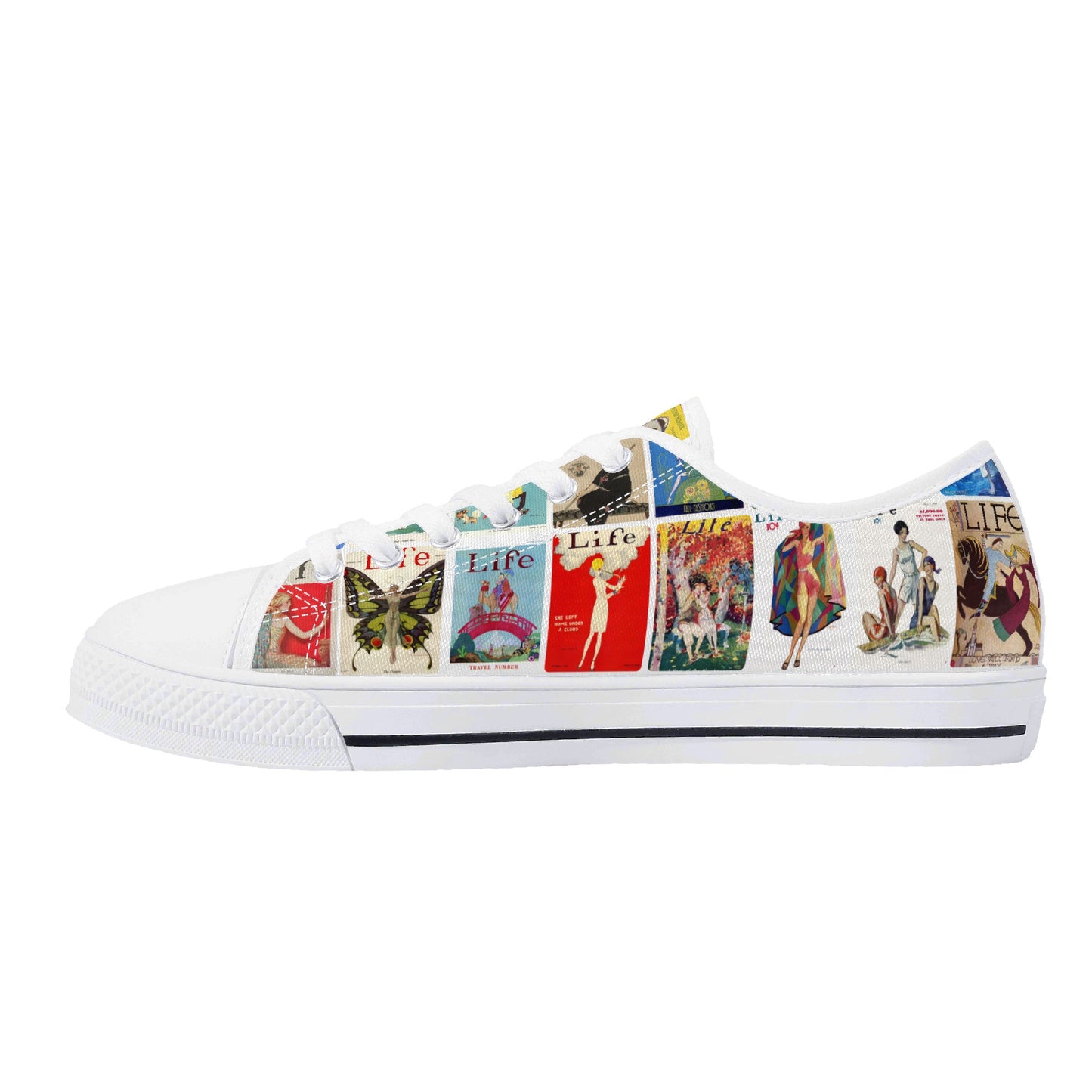 Vintage LIFE Magazine Covers (1924-1929) Womens Low Top Canvas Shoes - Customized Tongue
