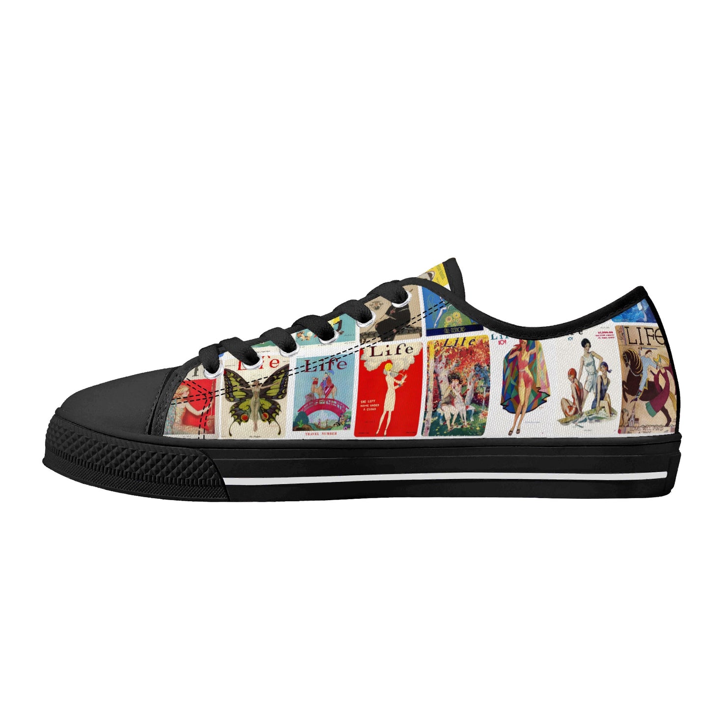 Vintage LIFE Magazine Covers (1924-1929) Womens Low Top Canvas Shoes - Customized Tongue