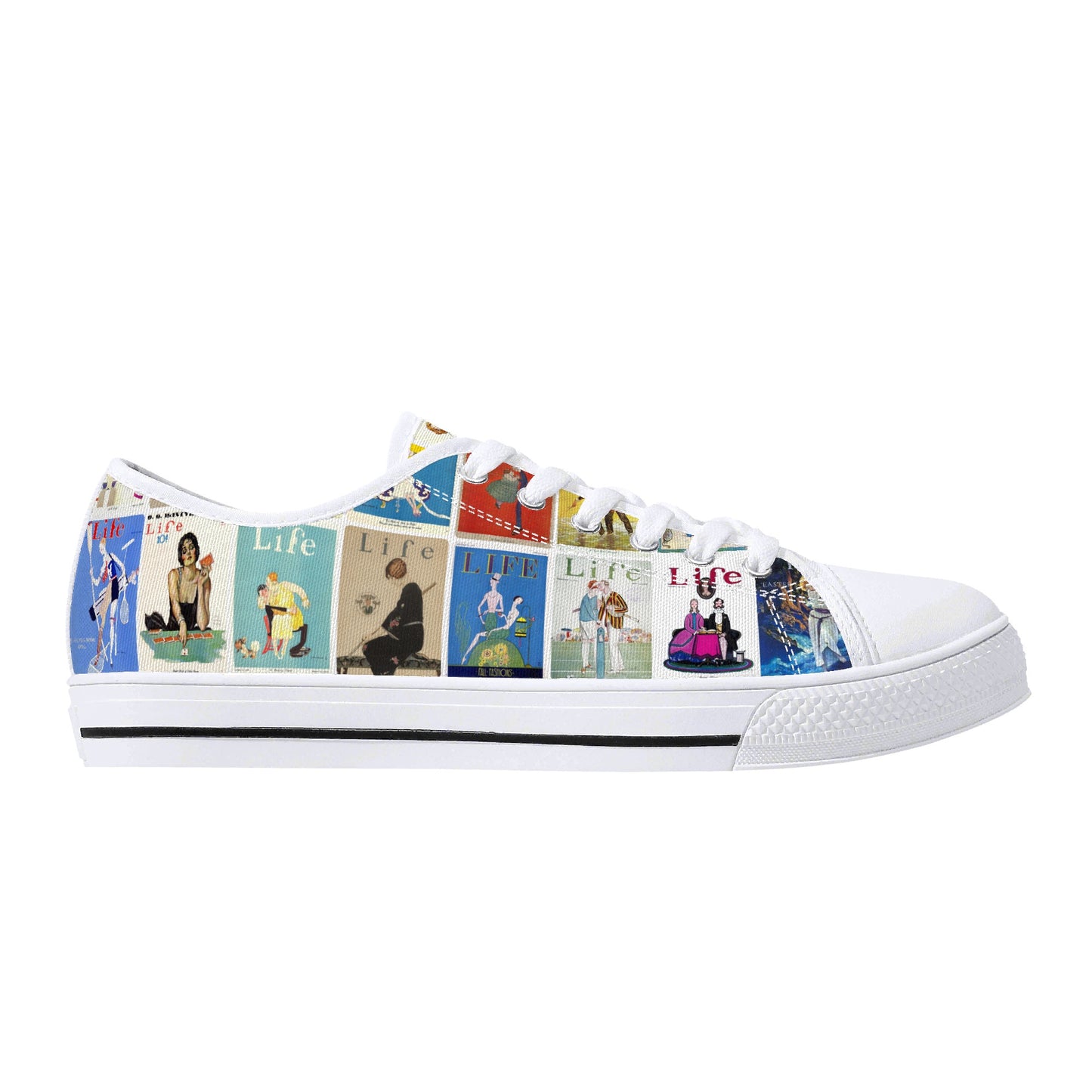 Vintage LIFE Magazine Covers (1924-1929) Womens Low Top Canvas Shoes - Customized Tongue