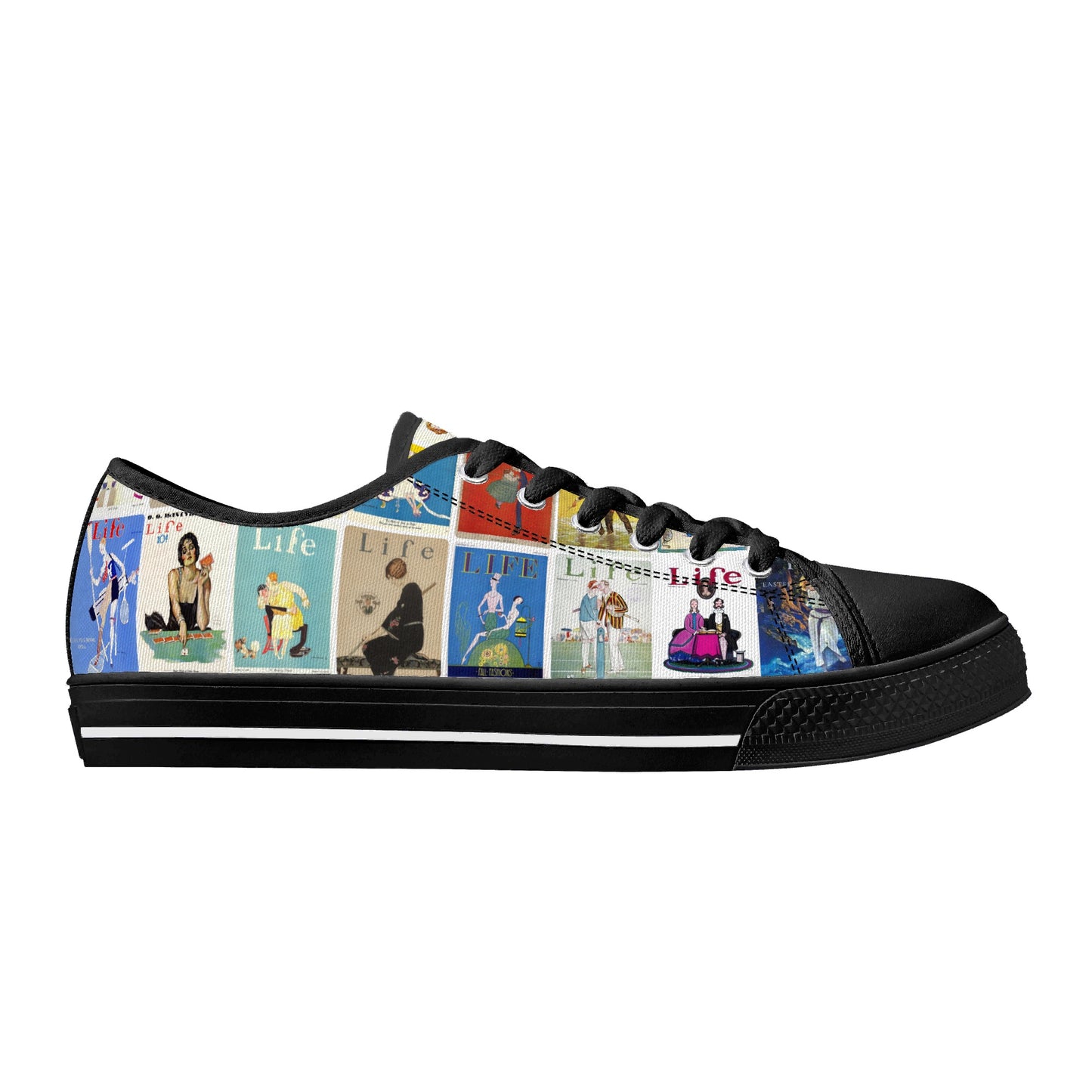 Vintage LIFE Magazine Covers (1924-1929) Womens Low Top Canvas Shoes - Customized Tongue