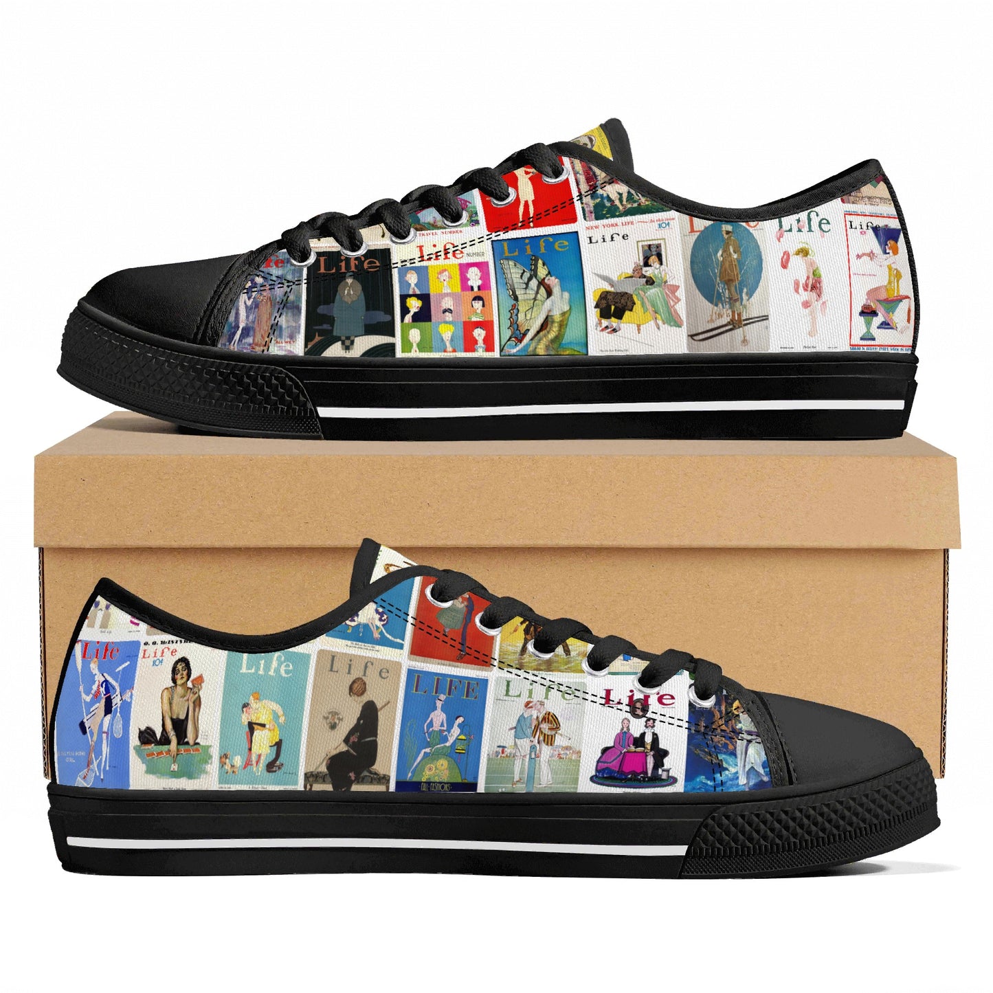 Vintage LIFE Magazine Covers (1924-1929) Womens Low Top Canvas Shoes - Customized Tongue