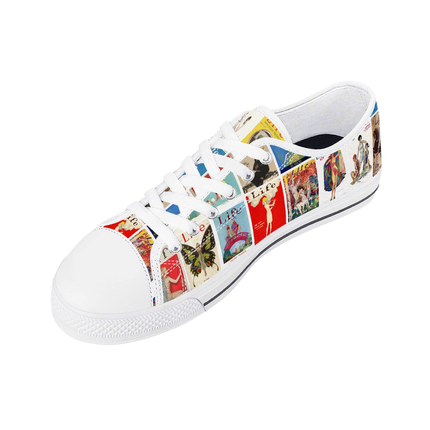 Vintage LIFE Magazine Covers (1924-1929) Womens Low Top Canvas Shoes - Customized Tongue