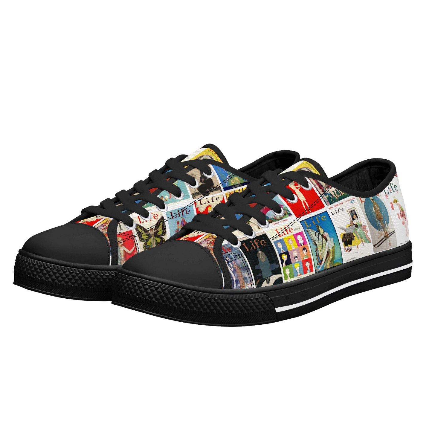 Vintage LIFE Magazine Covers (1924-1929) Womens Low Top Canvas Shoes - Customized Tongue