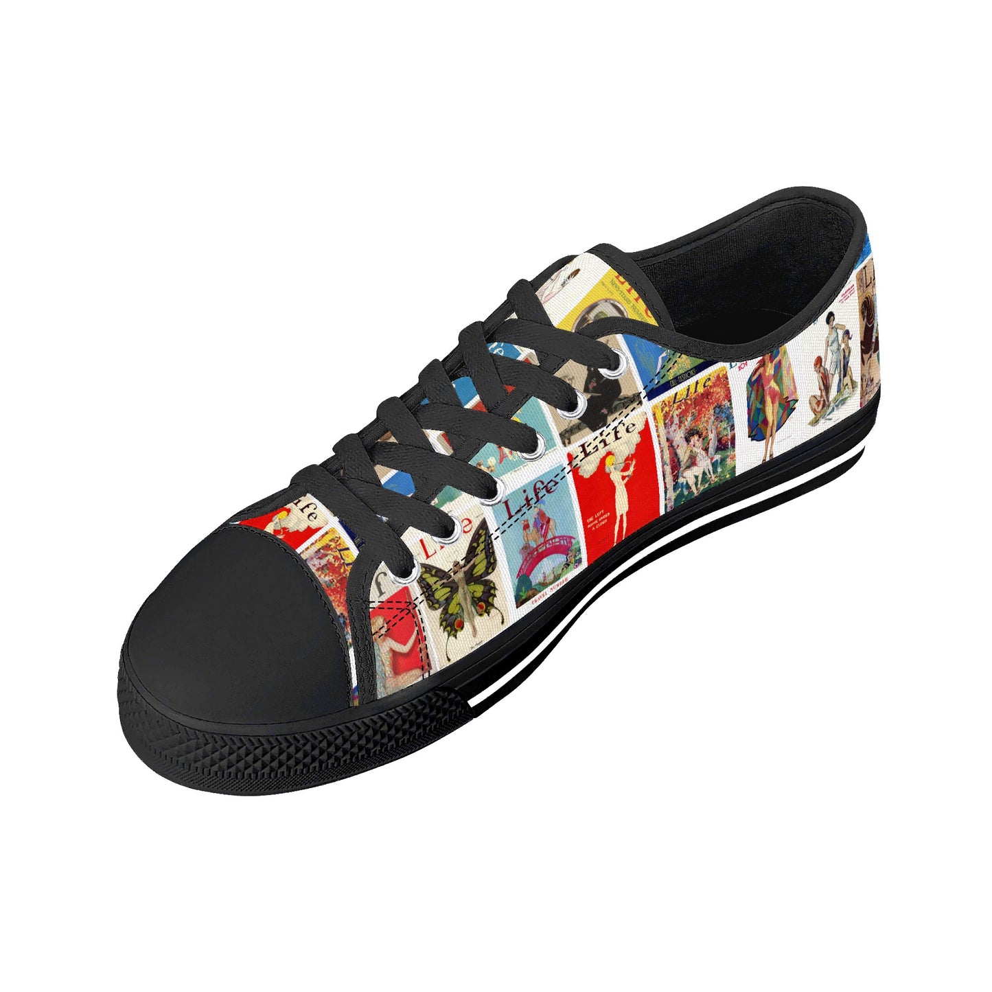 Vintage LIFE Magazine Covers (1924-1929) Womens Low Top Canvas Shoes - Customized Tongue