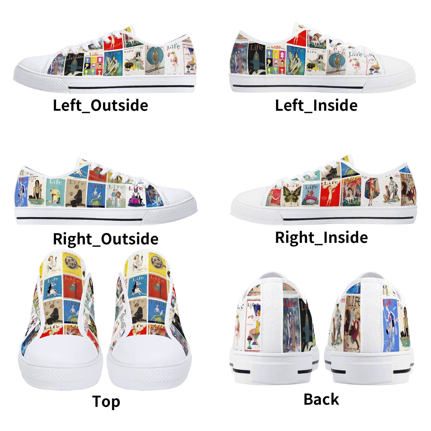 Vintage LIFE Magazine Covers (1924-1929) Womens Low Top Canvas Shoes - Customized Tongue