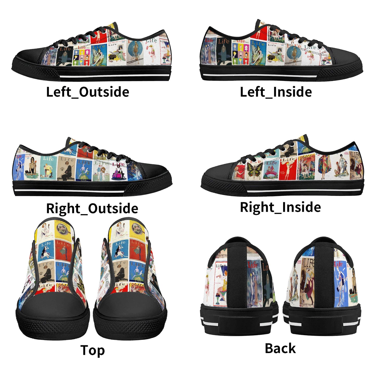 Vintage LIFE Magazine Covers (1924-1929) Womens Low Top Canvas Shoes - Customized Tongue