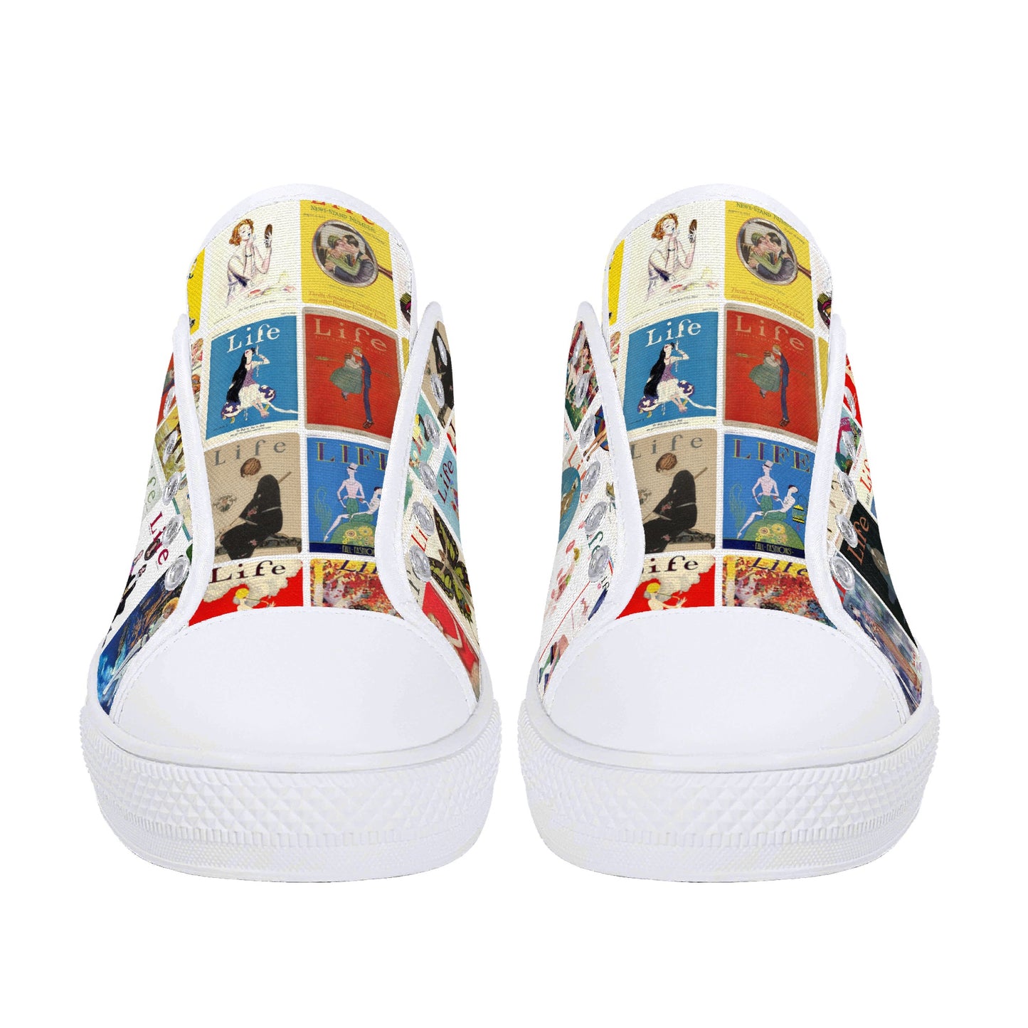 Vintage LIFE Magazine Covers (1924-1929) Womens Low Top Canvas Shoes - Customized Tongue
