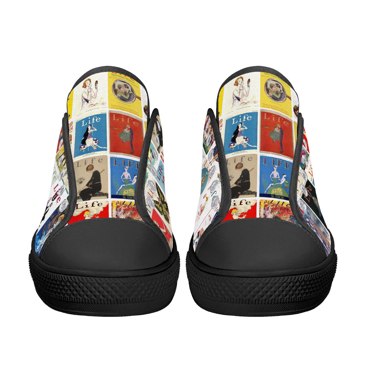 Vintage LIFE Magazine Covers (1924-1929) Womens Low Top Canvas Shoes - Customized Tongue
