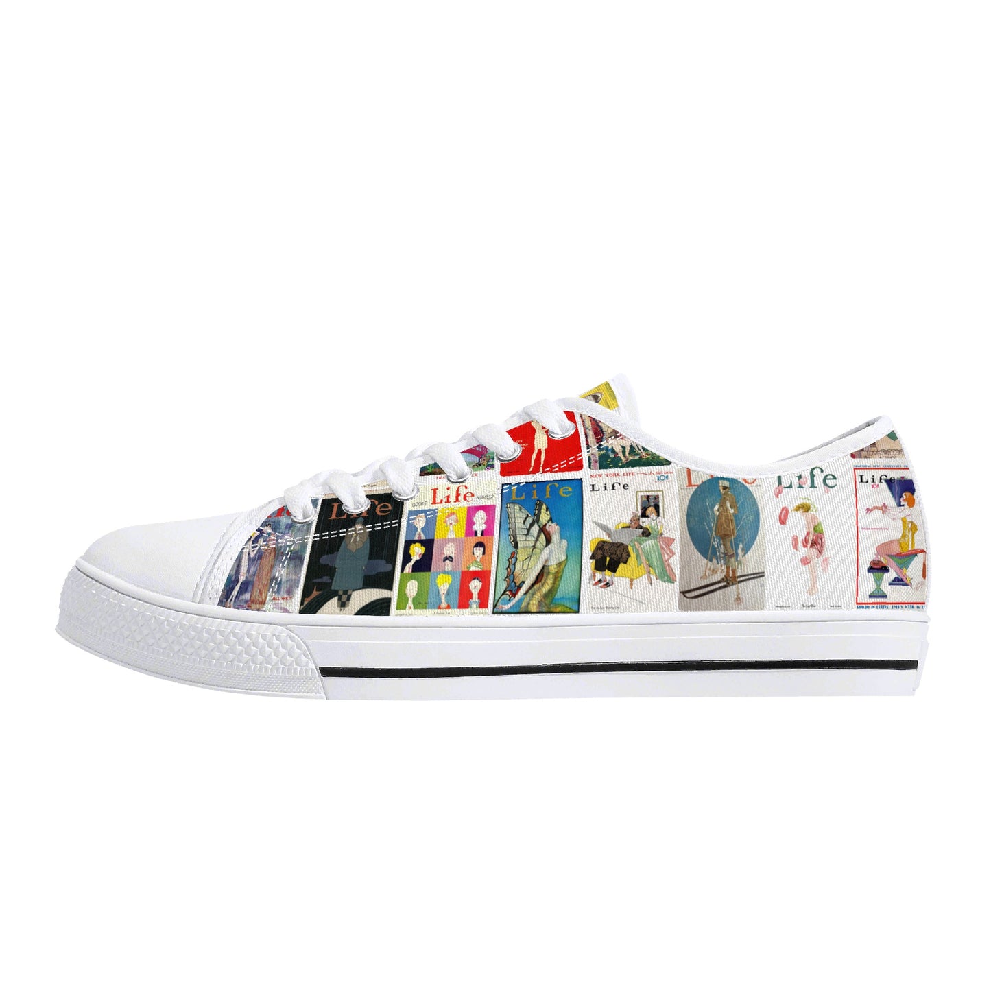 Vintage LIFE Magazine Covers (1924-1929) Womens Low Top Canvas Shoes - Customized Tongue