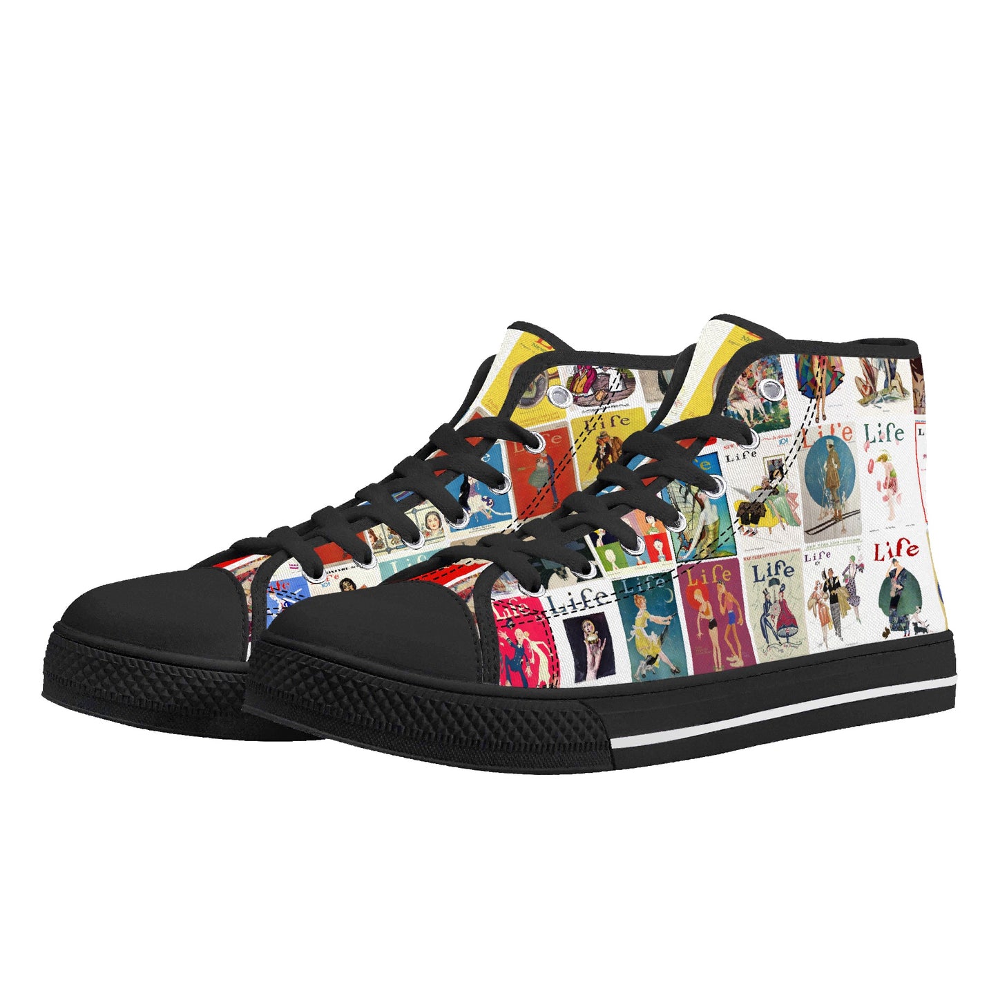 Vintage LIFE Magazine Covers (1924-1929) on Womens High Top Canvas Shoes - Customized Tongue