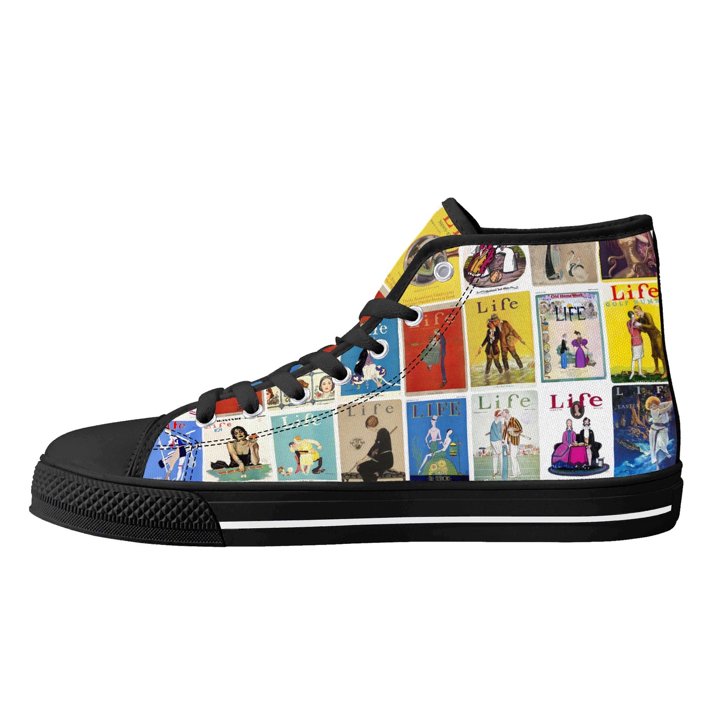 Vintage LIFE Magazine Covers (1924-1929) on Womens High Top Canvas Shoes - Customized Tongue