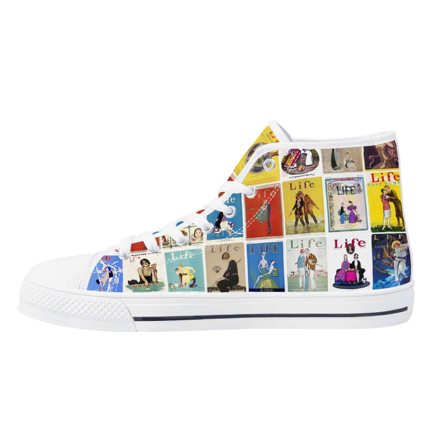 Vintage LIFE Magazine Covers (1924-1929) on Womens High Top Canvas Shoes - Customized Tongue