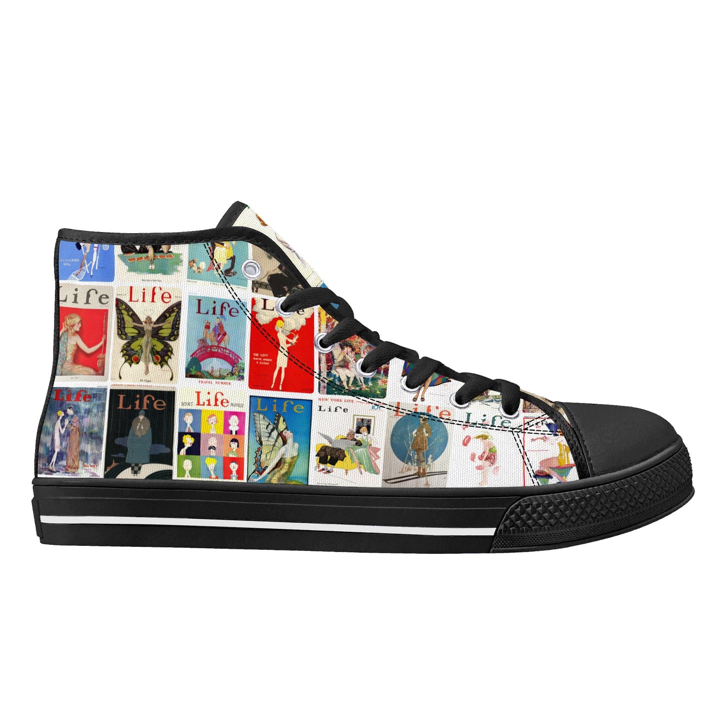 Vintage LIFE Magazine Covers (1924-1929) on Womens High Top Canvas Shoes - Customized Tongue