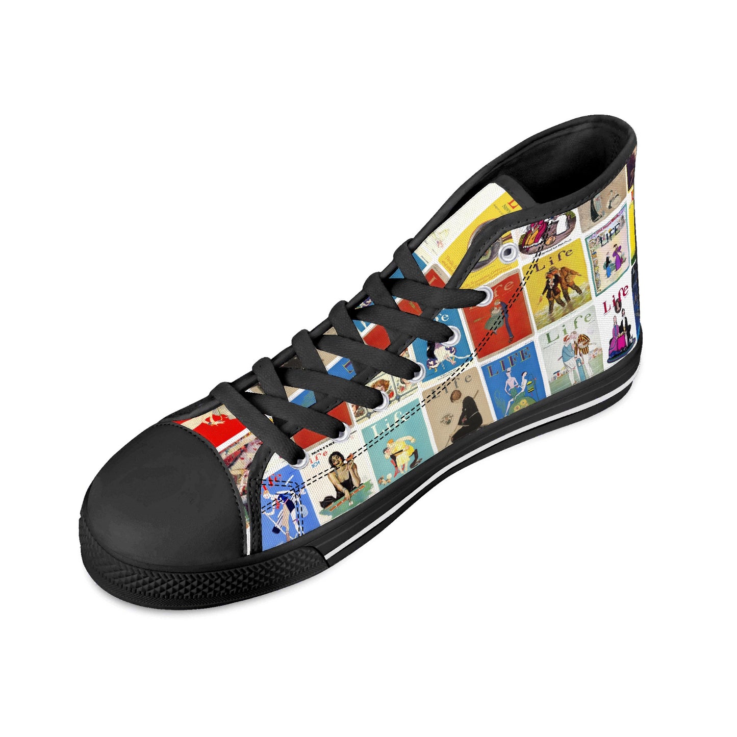 Vintage LIFE Magazine Covers (1924-1929) on Womens High Top Canvas Shoes - Customized Tongue