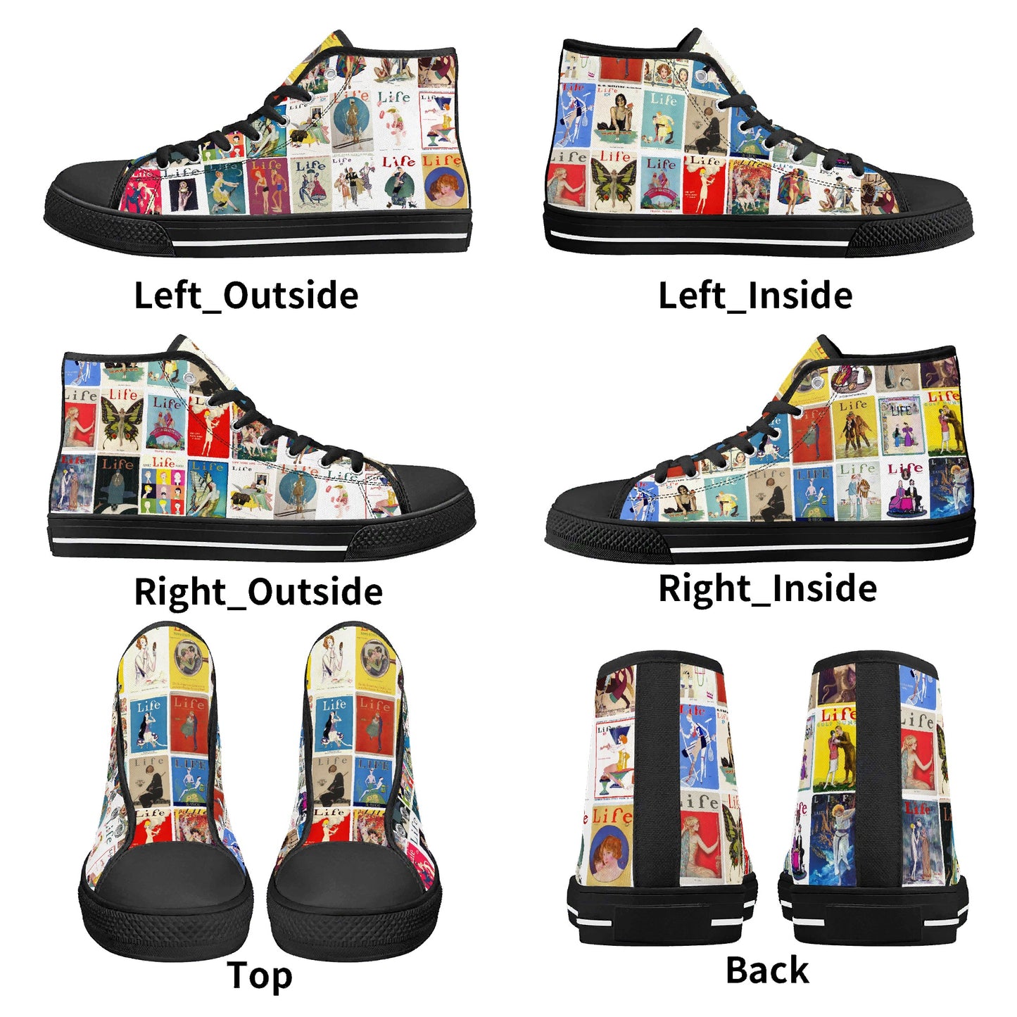 Vintage LIFE Magazine Covers (1924-1929) on Womens High Top Canvas Shoes - Customized Tongue