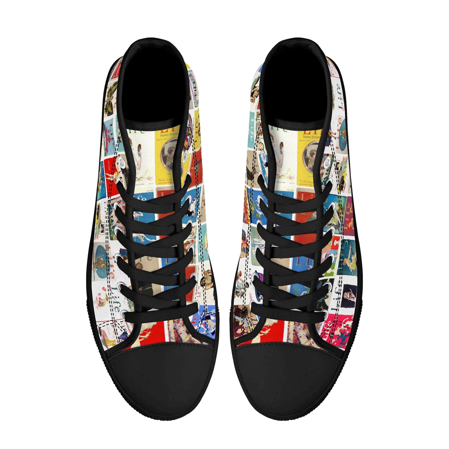 Vintage LIFE Magazine Covers (1924-1929) on Womens High Top Canvas Shoes - Customized Tongue