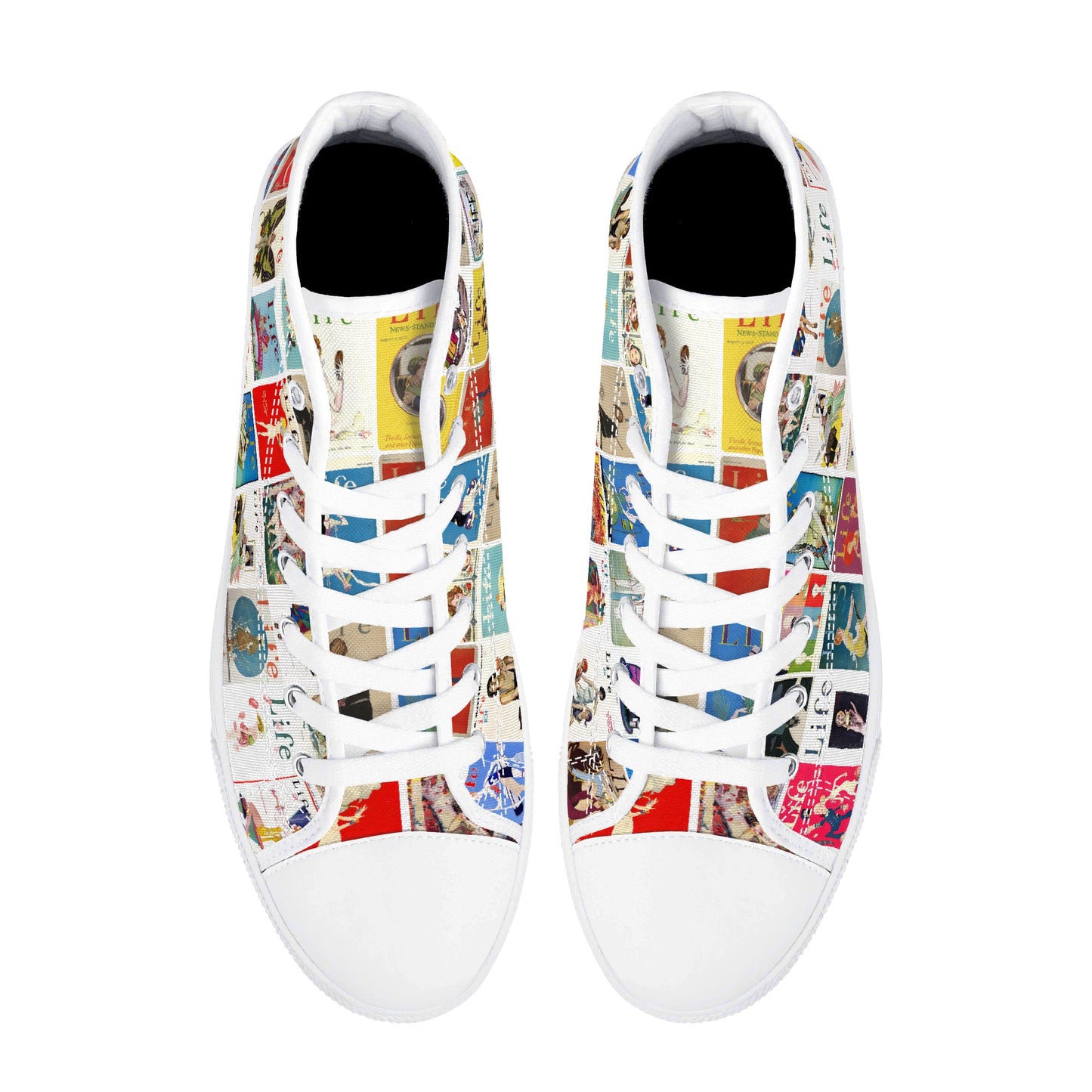 Vintage LIFE Magazine Covers (1924-1929) on Womens High Top Canvas Shoes - Customized Tongue