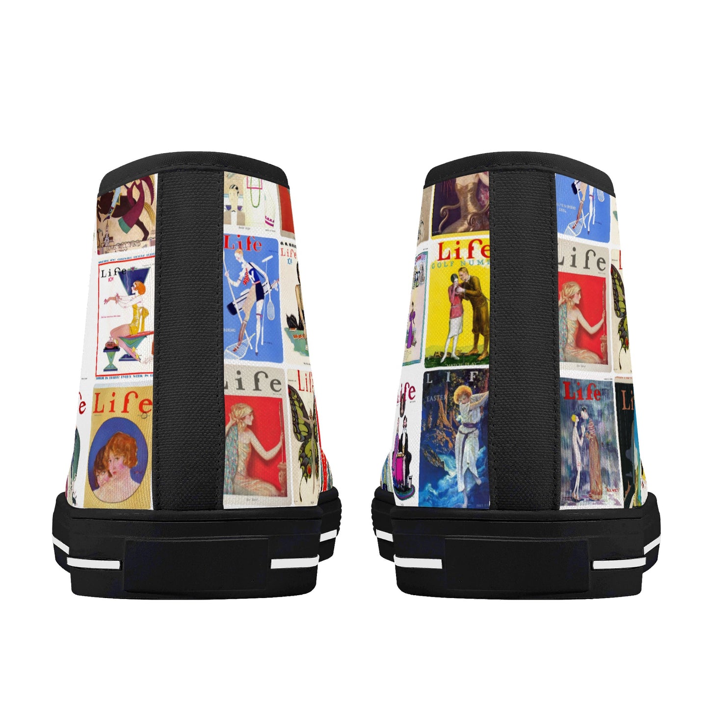 Vintage LIFE Magazine Covers (1924-1929) on Womens High Top Canvas Shoes - Customized Tongue