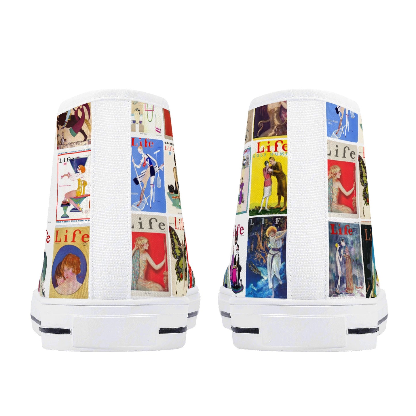 Vintage LIFE Magazine Covers (1924-1929) on Womens High Top Canvas Shoes - Customized Tongue