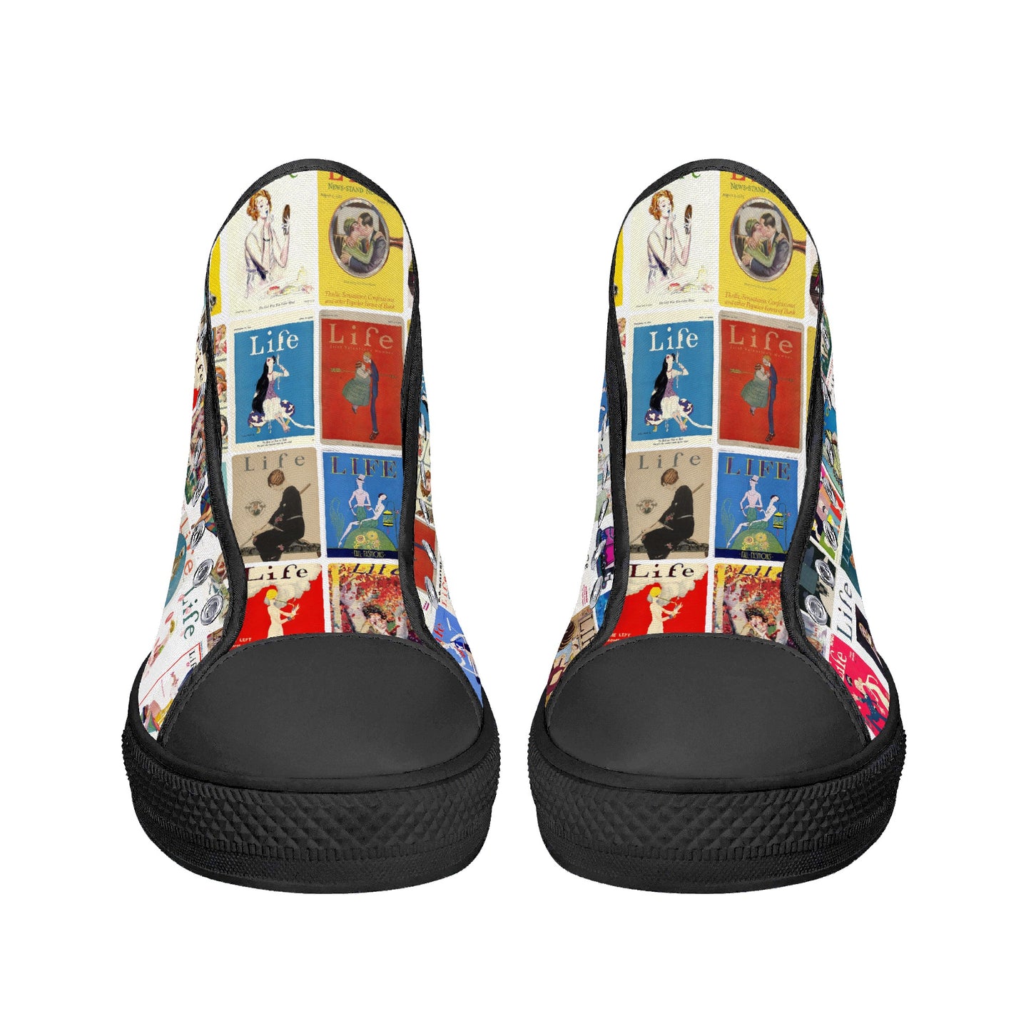 Vintage LIFE Magazine Covers (1924-1929) on Womens High Top Canvas Shoes - Customized Tongue