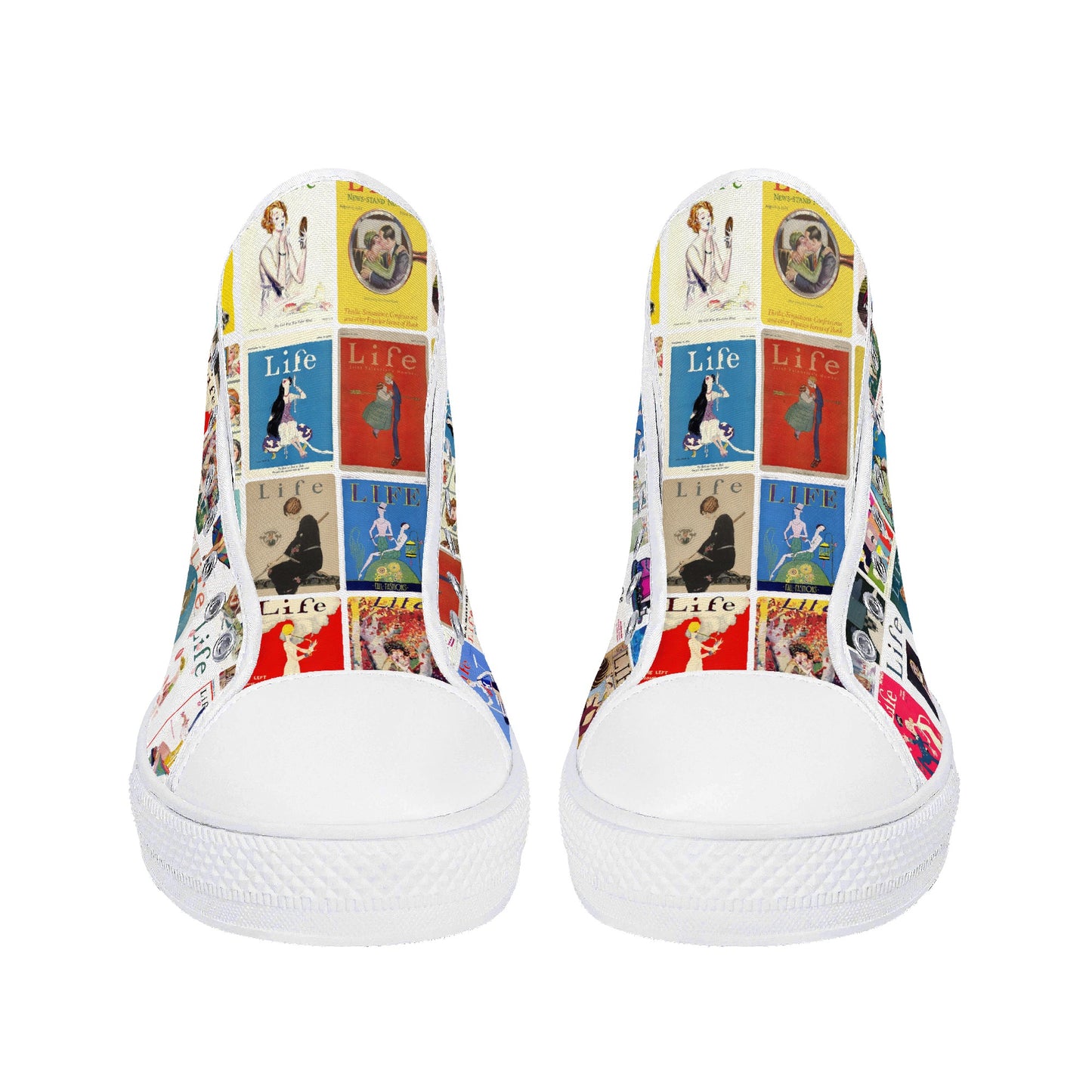 Vintage LIFE Magazine Covers (1924-1929) on Womens High Top Canvas Shoes - Customized Tongue