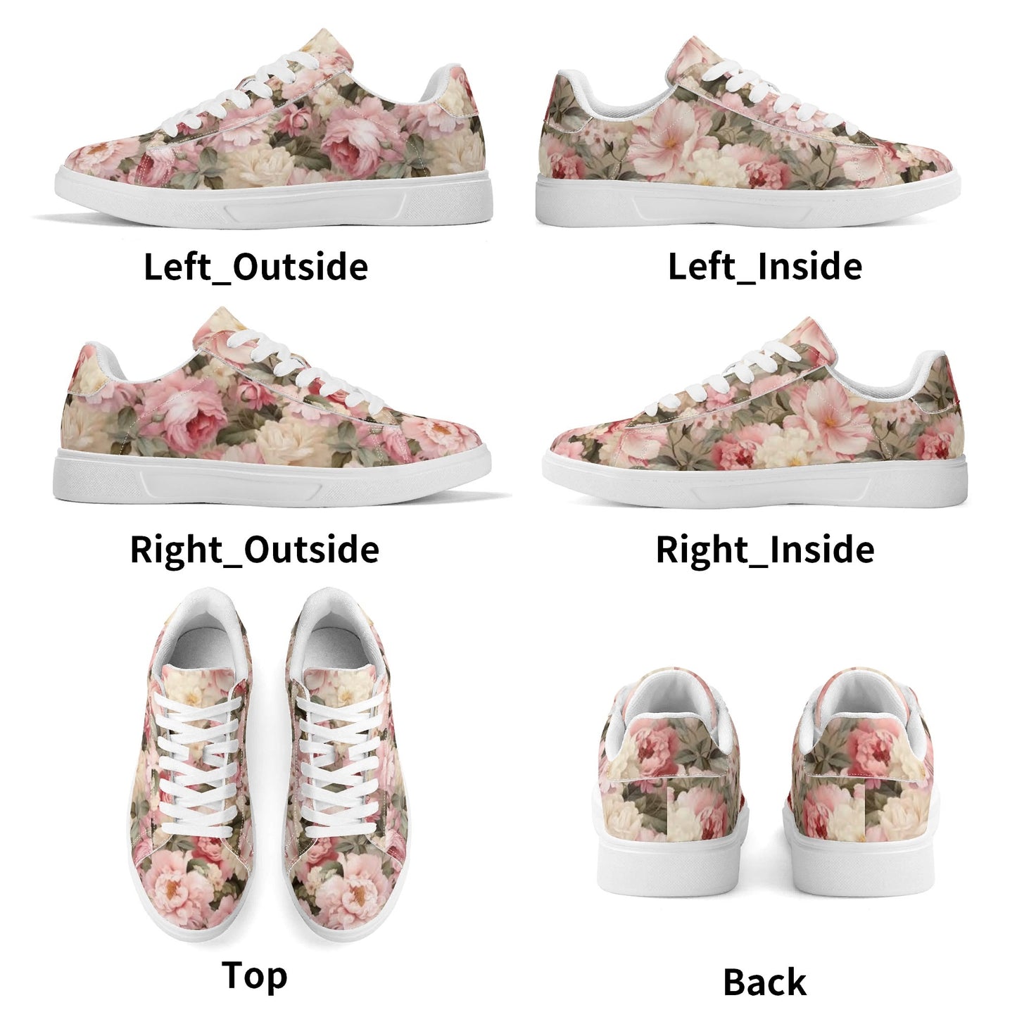 Peachy Petals Adult Lightweight Brand Low Top Leather Skateboard Shoes WIth Personalized Logo /Name