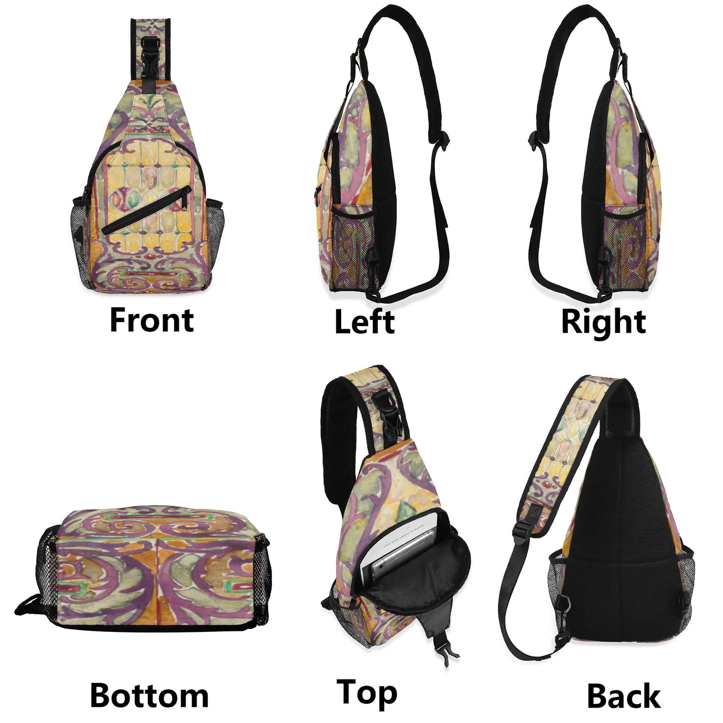 Watercolor Stained Glass design by Alice Cordelia Morse Chest Crossbody Bag with Adjustable Strap