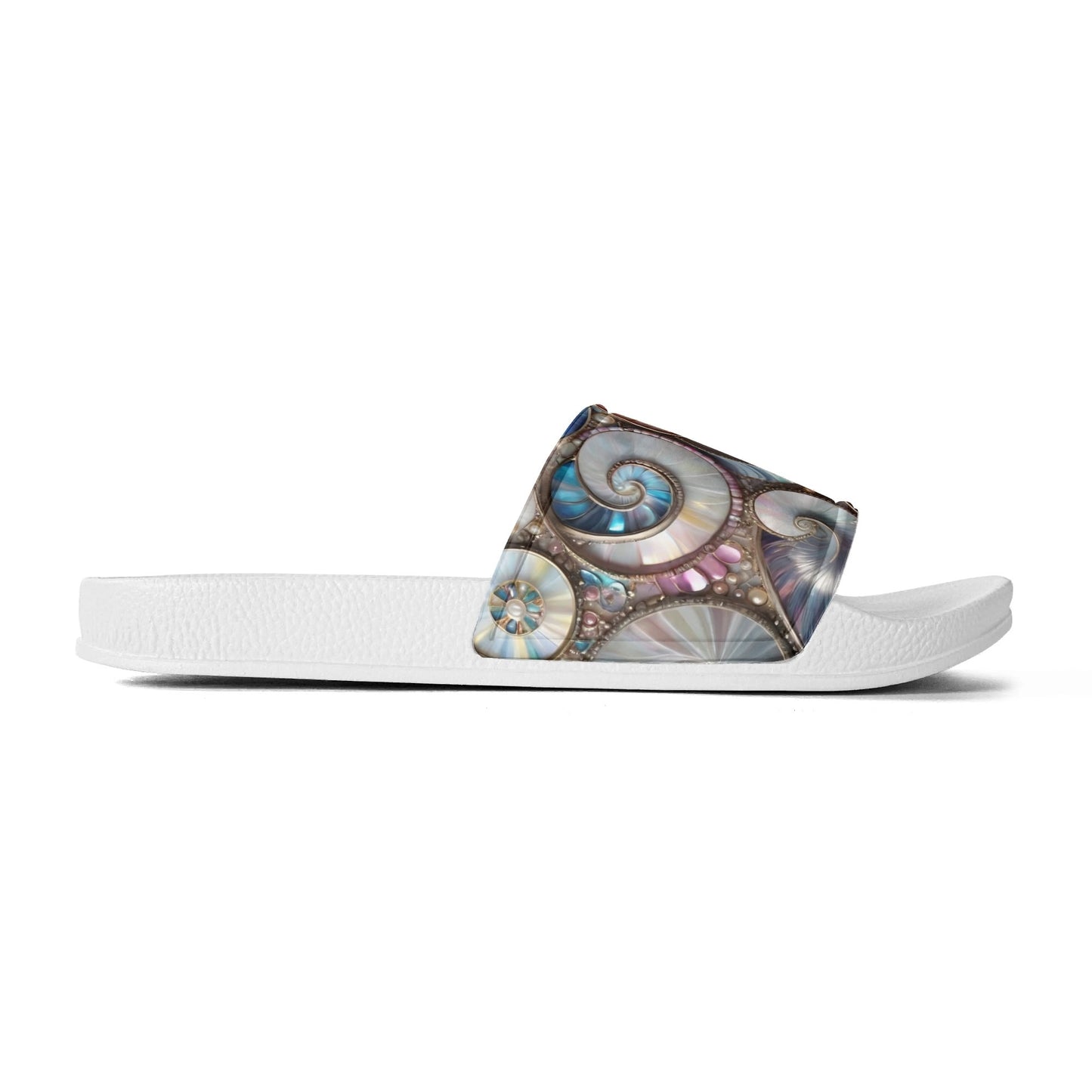 Opalescent Sea Shells, Womens PVC Black and White House Slides Sandals Bathroom Slippers