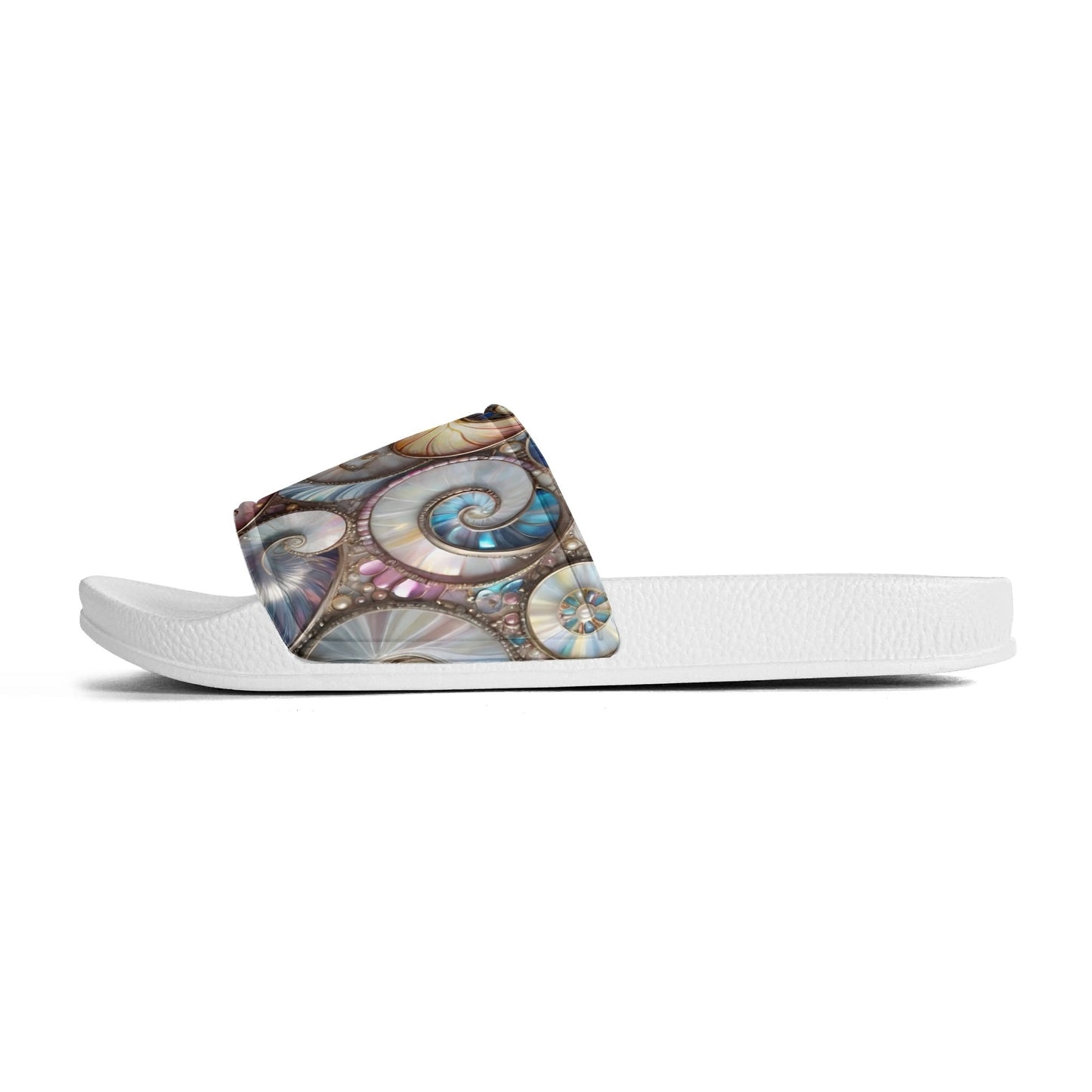 Opalescent Sea Shells, Womens PVC Black and White House Slides Sandals Bathroom Slippers
