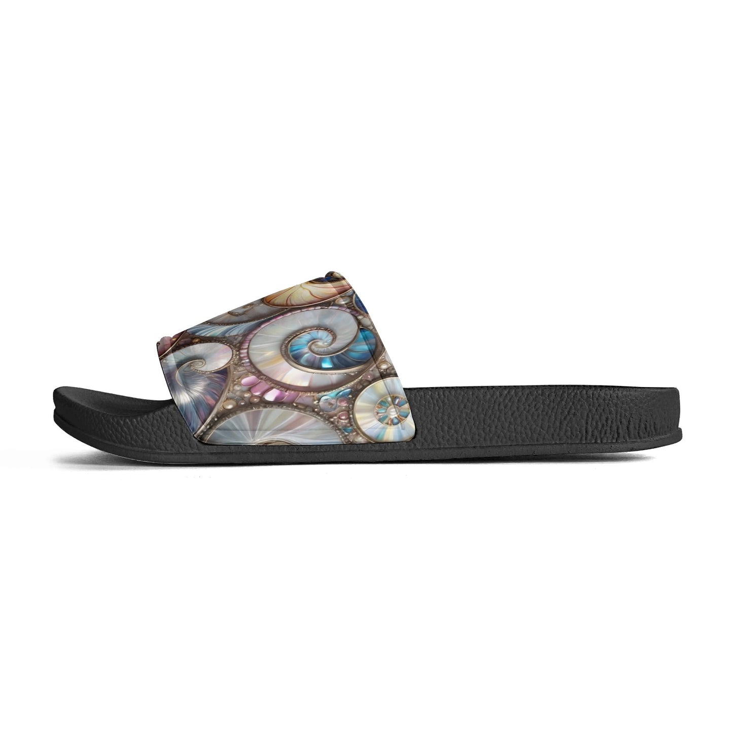 Opalescent Sea Shells, Womens PVC Black and White House Slides Sandals Bathroom Slippers