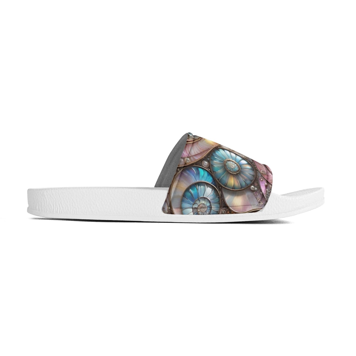 Opalescent Sea Shells, Womens PVC Black and White House Slides Sandals Bathroom Slippers