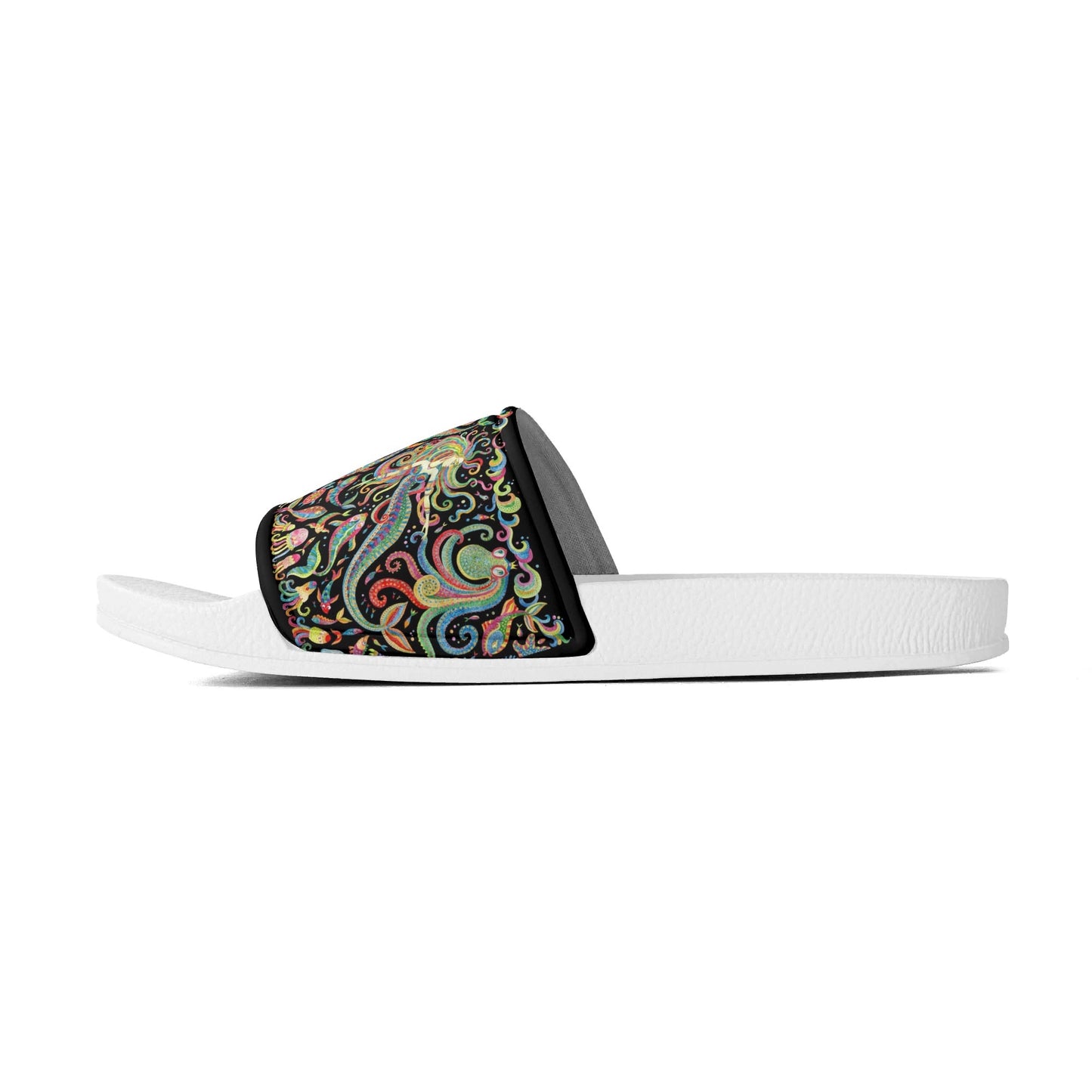 Under the Sea (Colorful) Womens PVC Black and White House Slides Sandals Bathroom Slippers