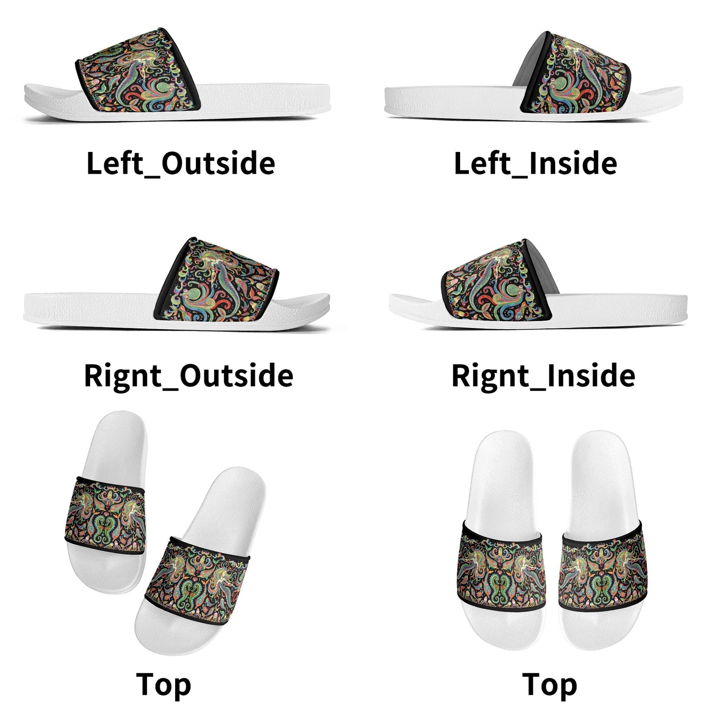 Under the Sea (Colorful) Womens PVC Black and White House Slides Sandals Bathroom Slippers
