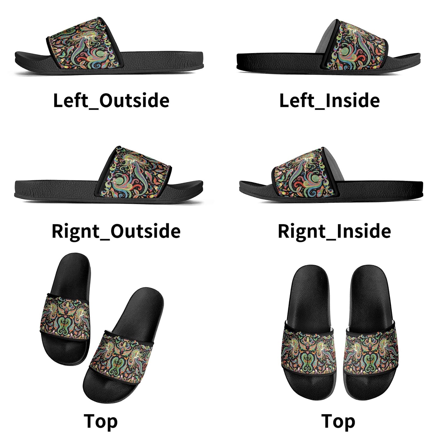 Under the Sea (Colorful) Womens PVC Black and White House Slides Sandals Bathroom Slippers