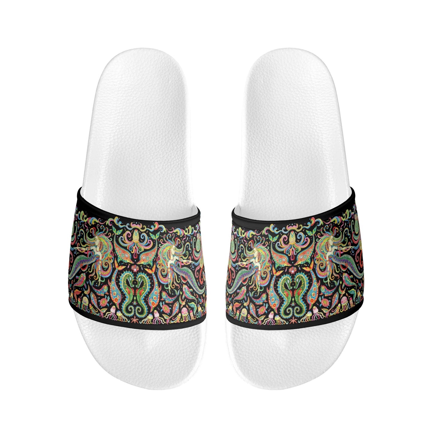 Under the Sea (Colorful) Womens PVC Black and White House Slides Sandals Bathroom Slippers