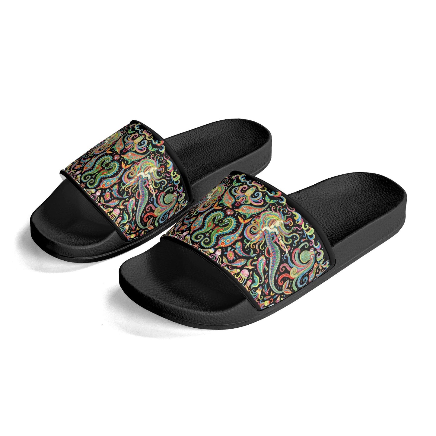 Under the Sea (Colorful) Womens PVC Black and White House Slides Sandals Bathroom Slippers