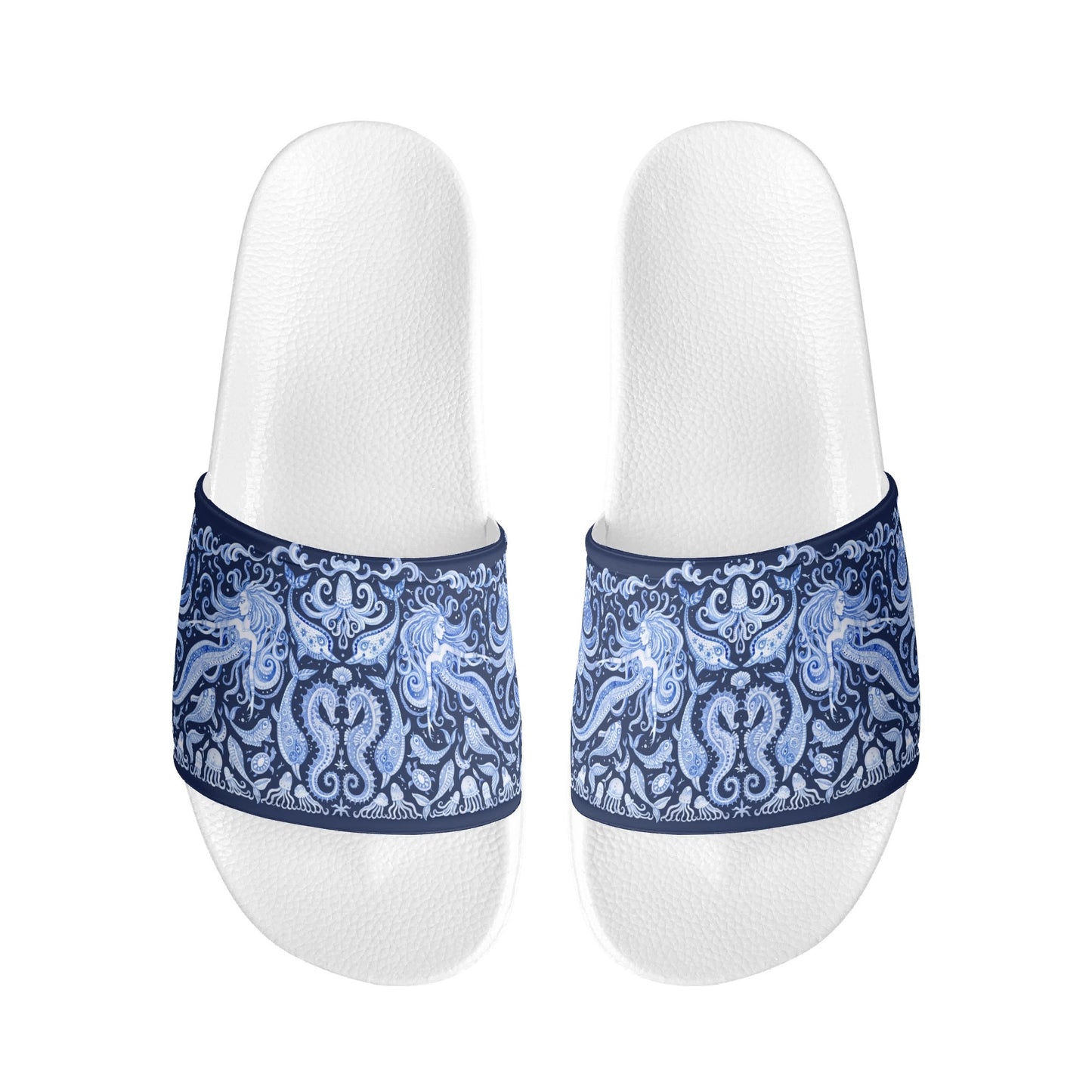 Under the Sea (blue & white) Womens PVC Black and White House Slides Sandals Bathroom Slippers
