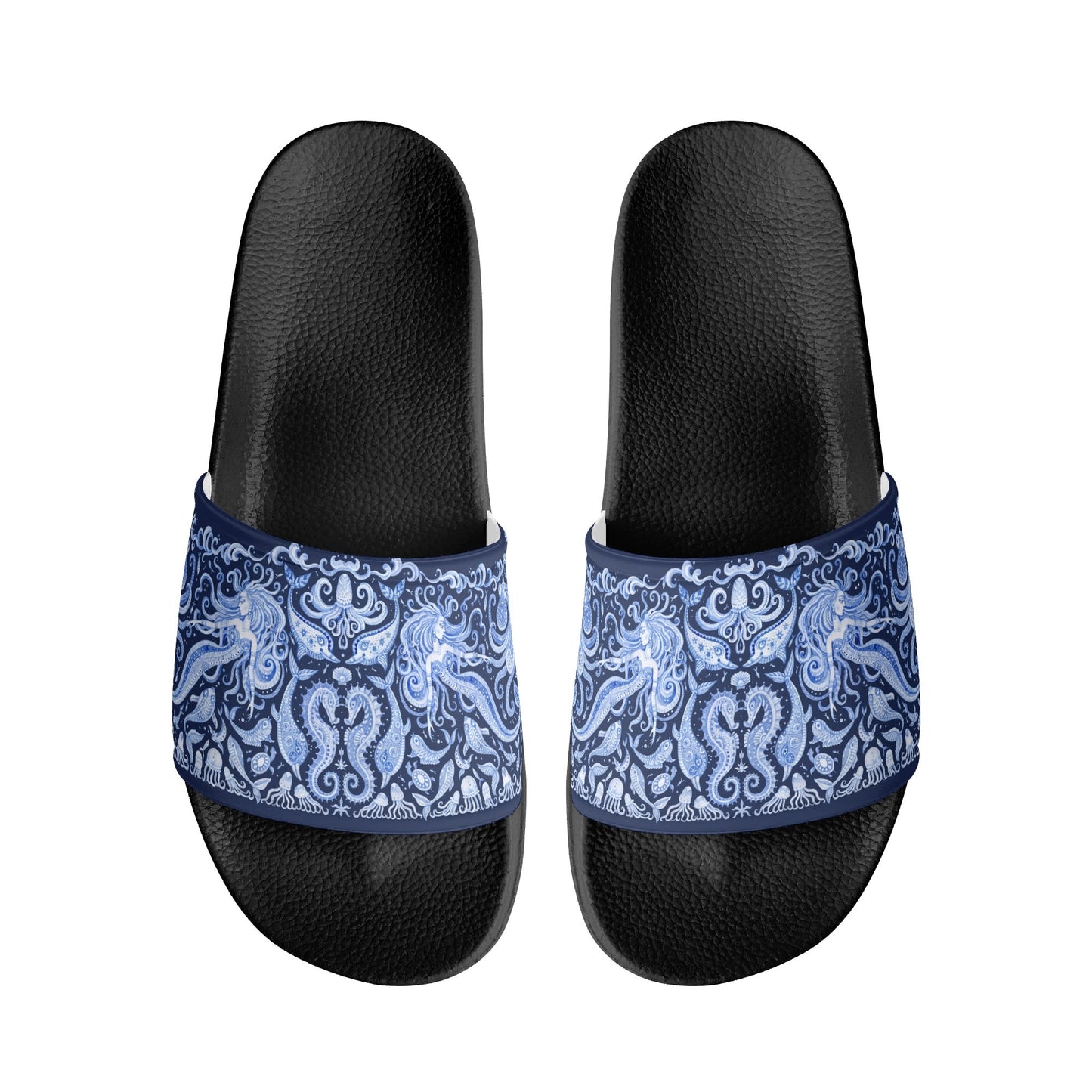 Under the Sea (blue & white) Womens PVC Black and White House Slides Sandals Bathroom Slippers