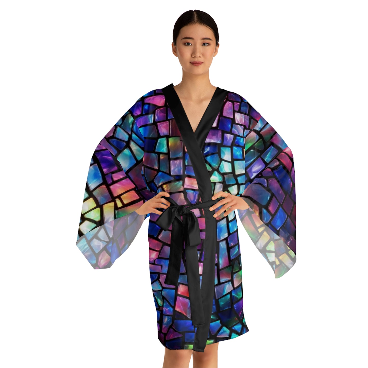Jewel Tone Mosaik Long Sleeve Kimono Robe